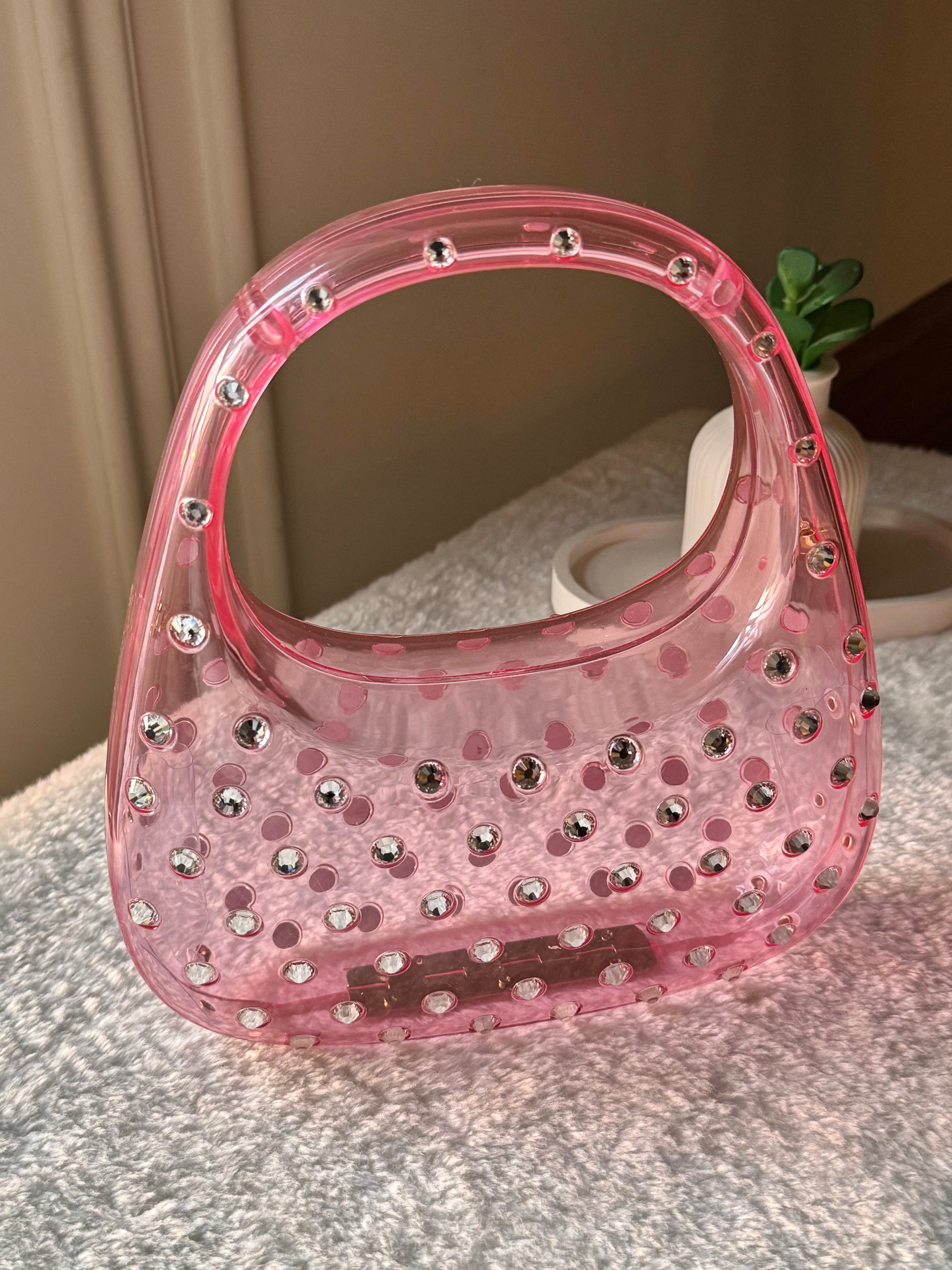 Glimmer Clutch (Pink) with Long Chain