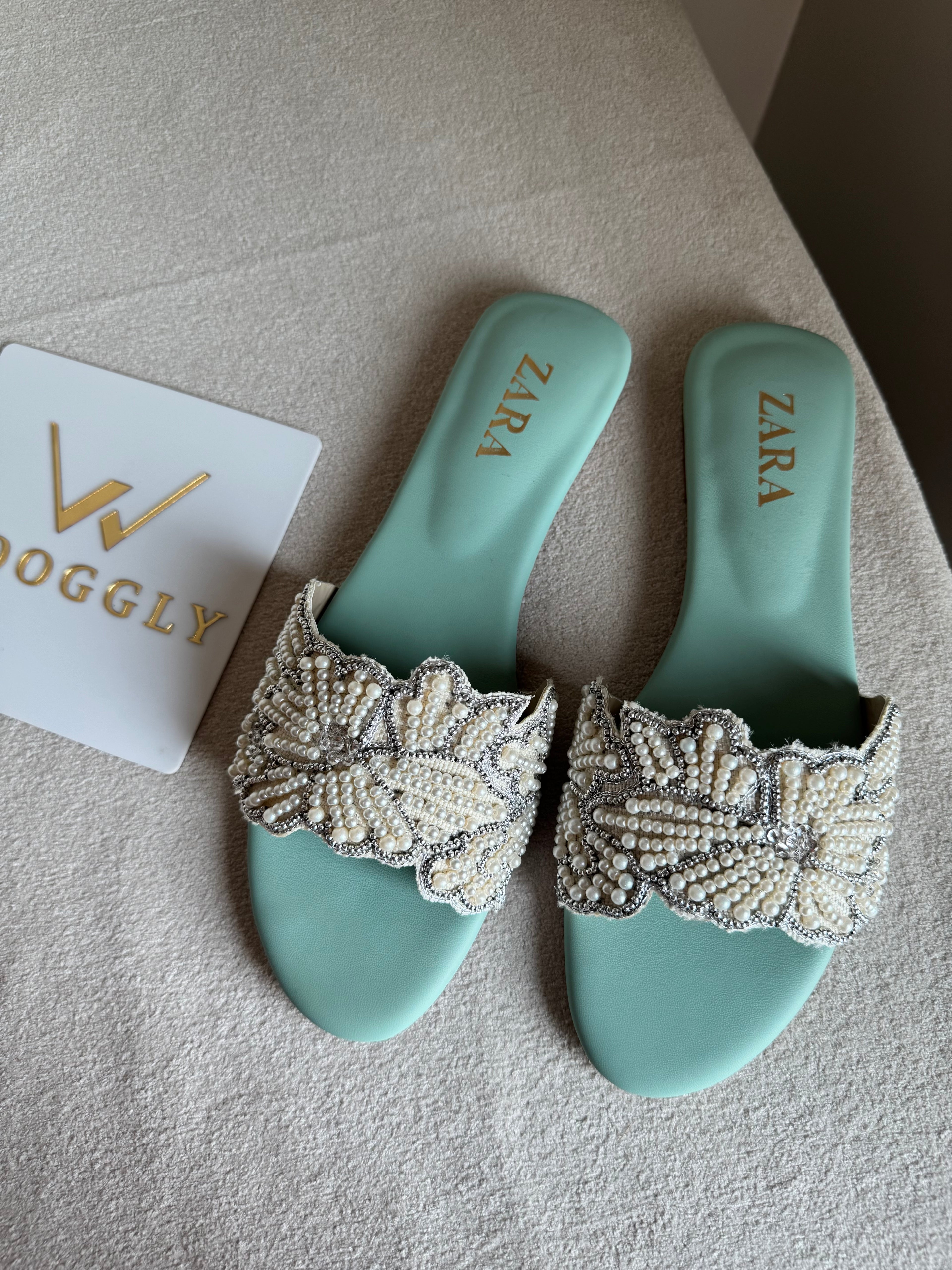 Zara Sugar Bloom Slides - Turquoise
