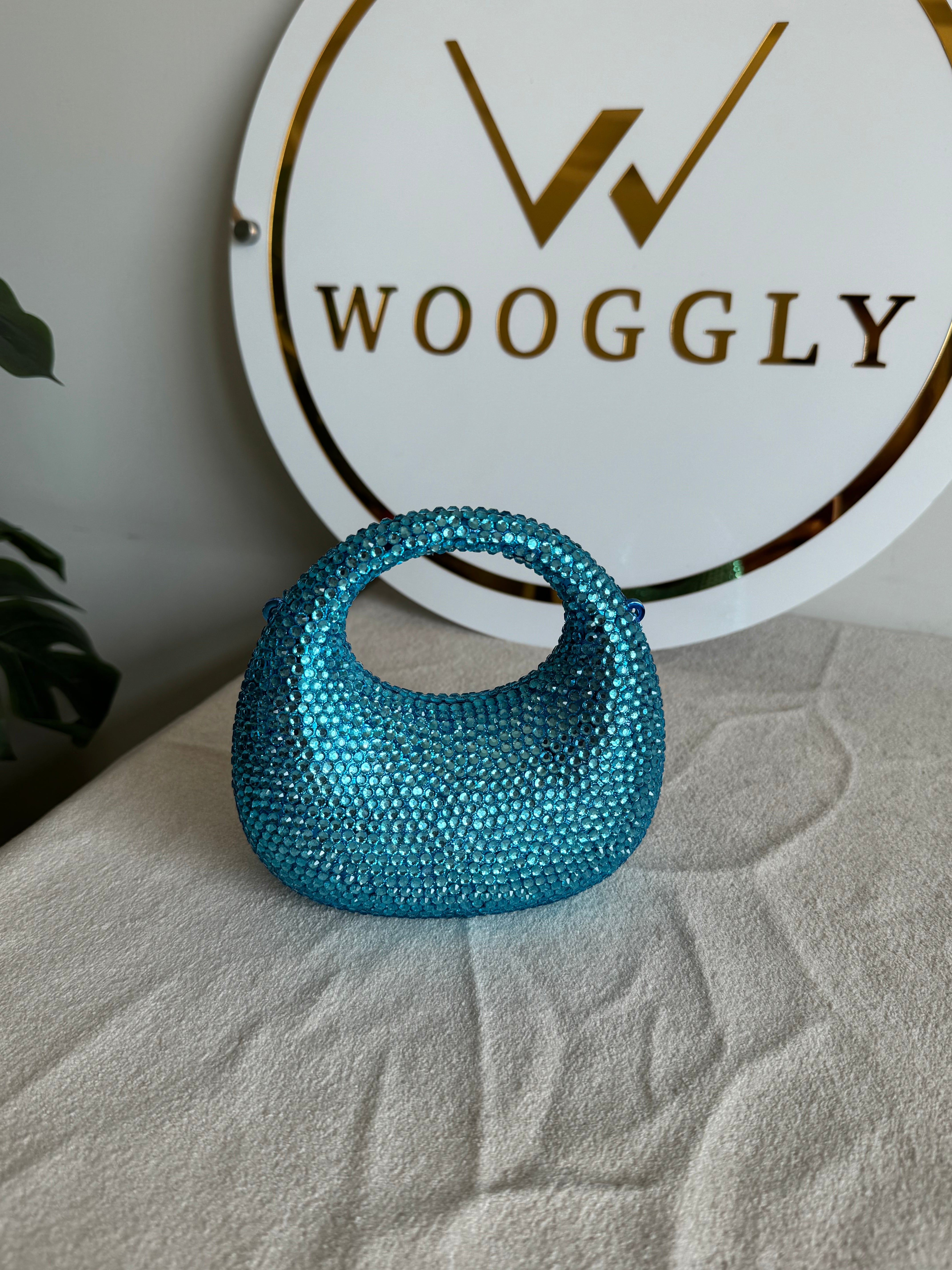 Viral Swarovski Metallic Clutch - Mini Blue