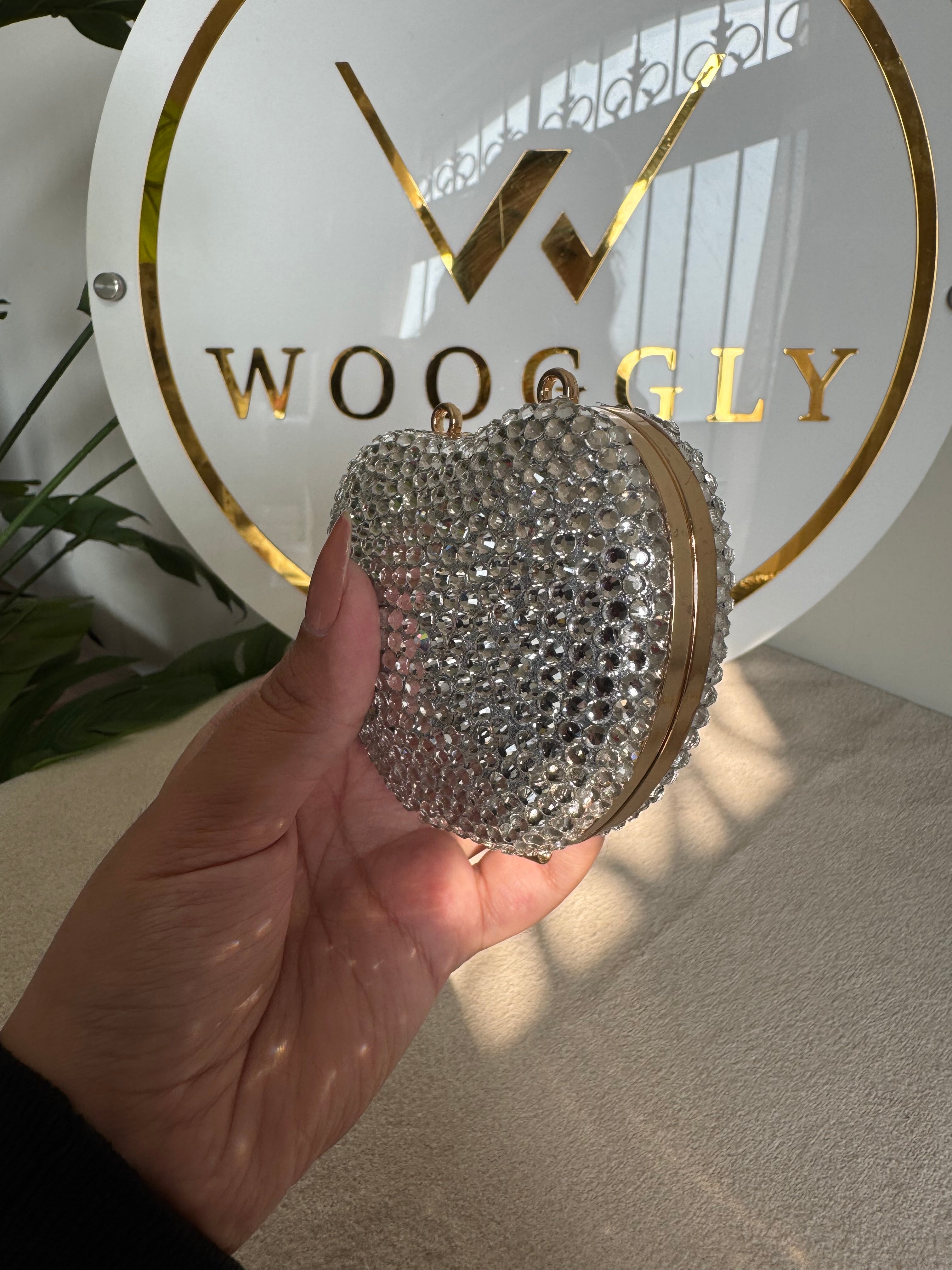 Heart Crystal Clutch with Chain - Mini Silver