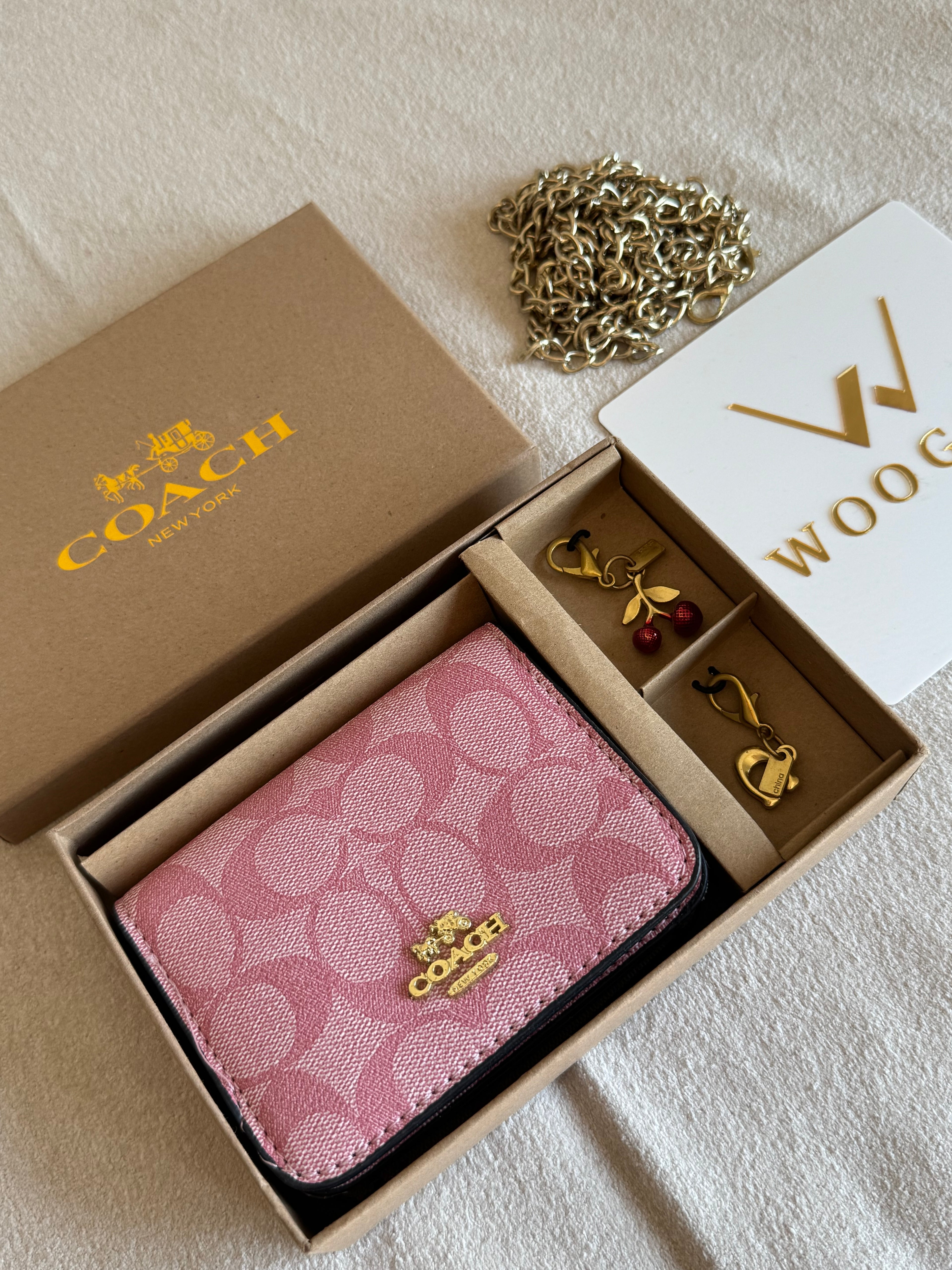 Coach Wallet with 2 Charms Gift Set - Signature Pink