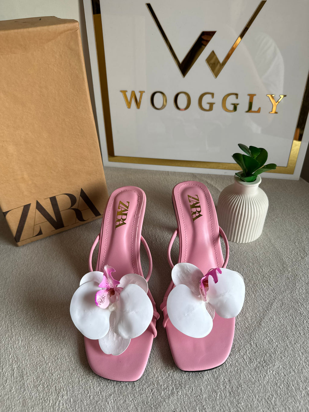 Zara Flower Heels BABY PINK - with Brand Box