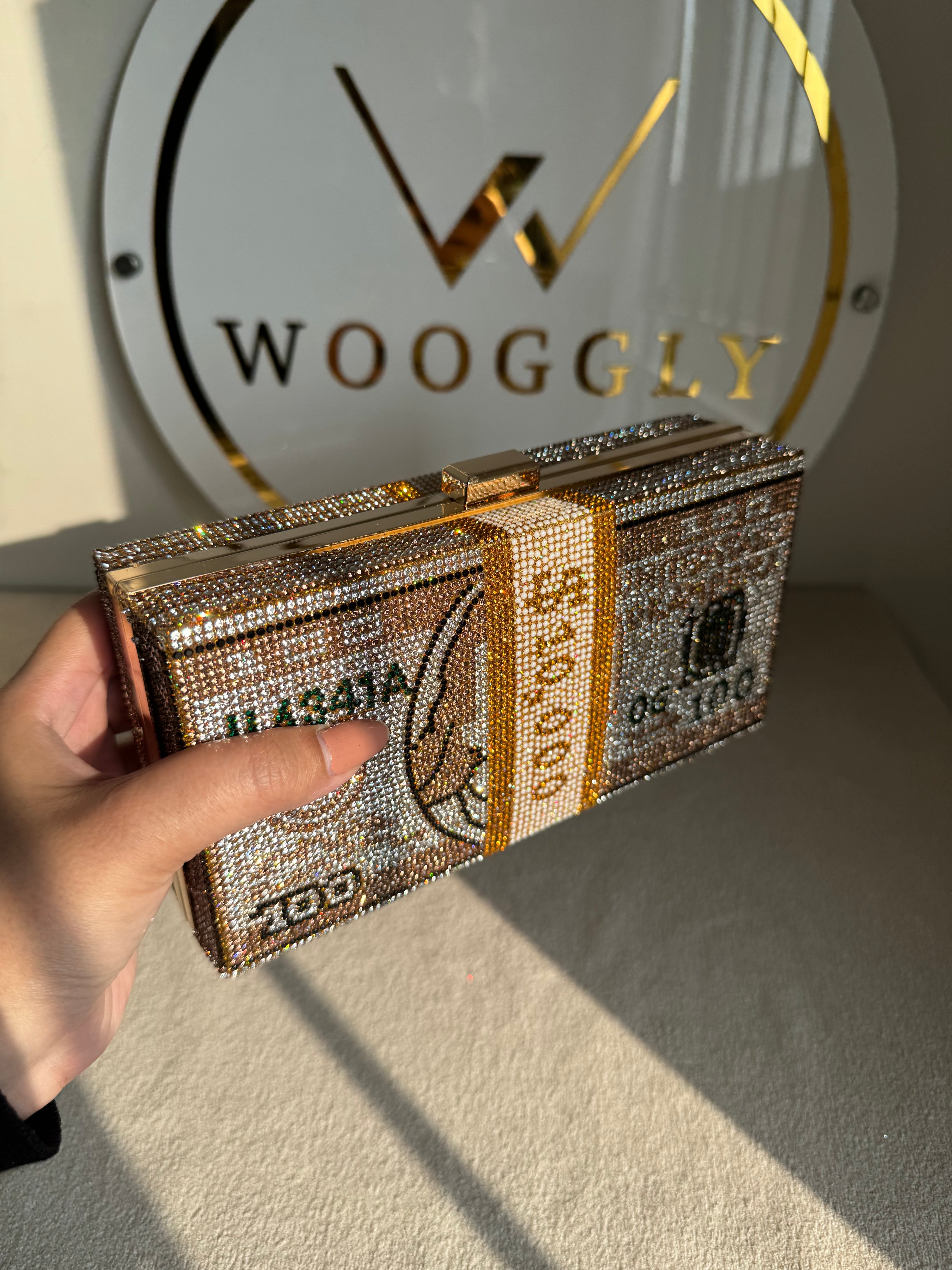 Premium Dollar Clutch - Gold with Chain