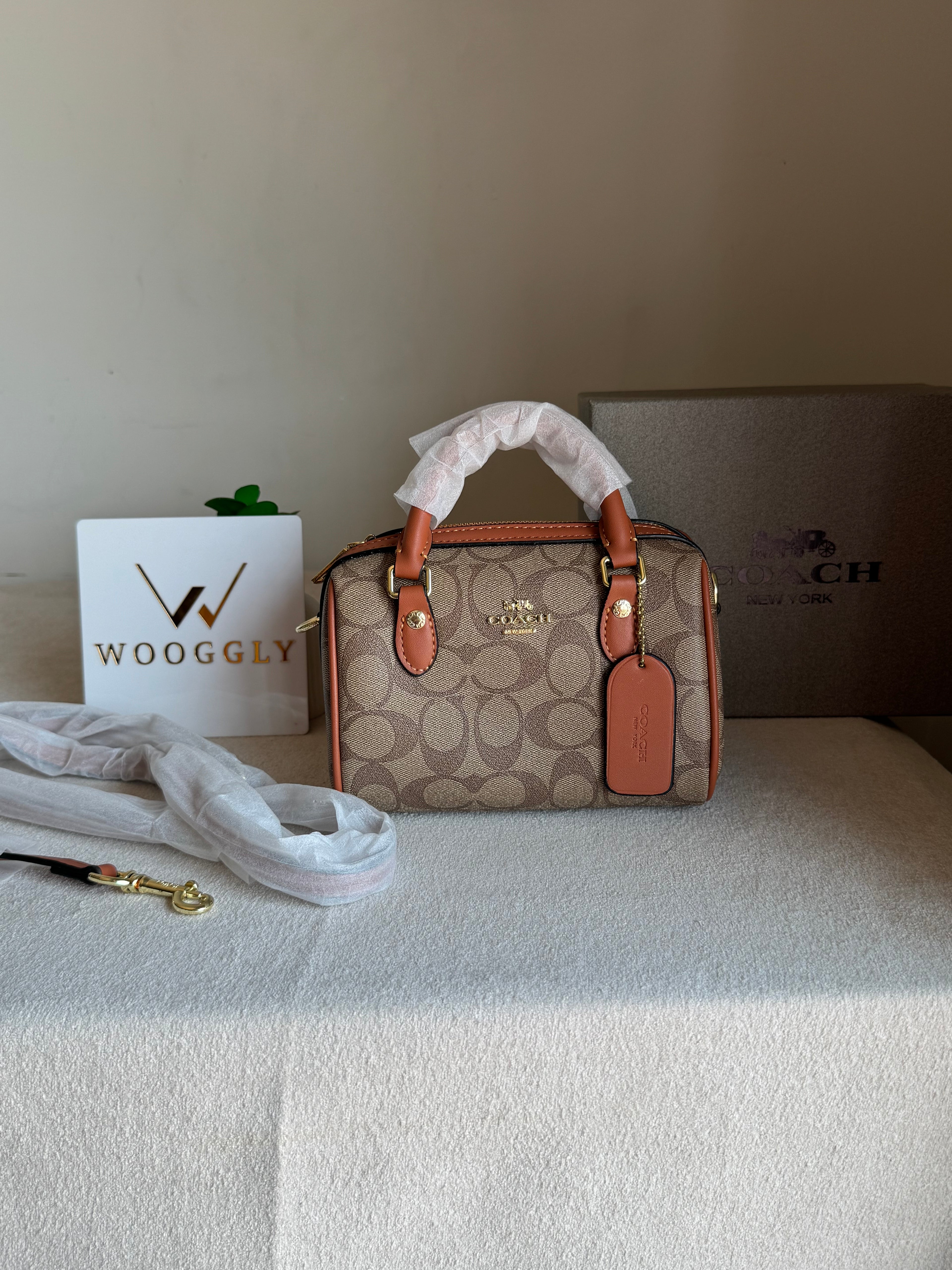COACH Mini Duffle Bag PREMIUM with Long Strap Apricot Brown - BOX PACKING