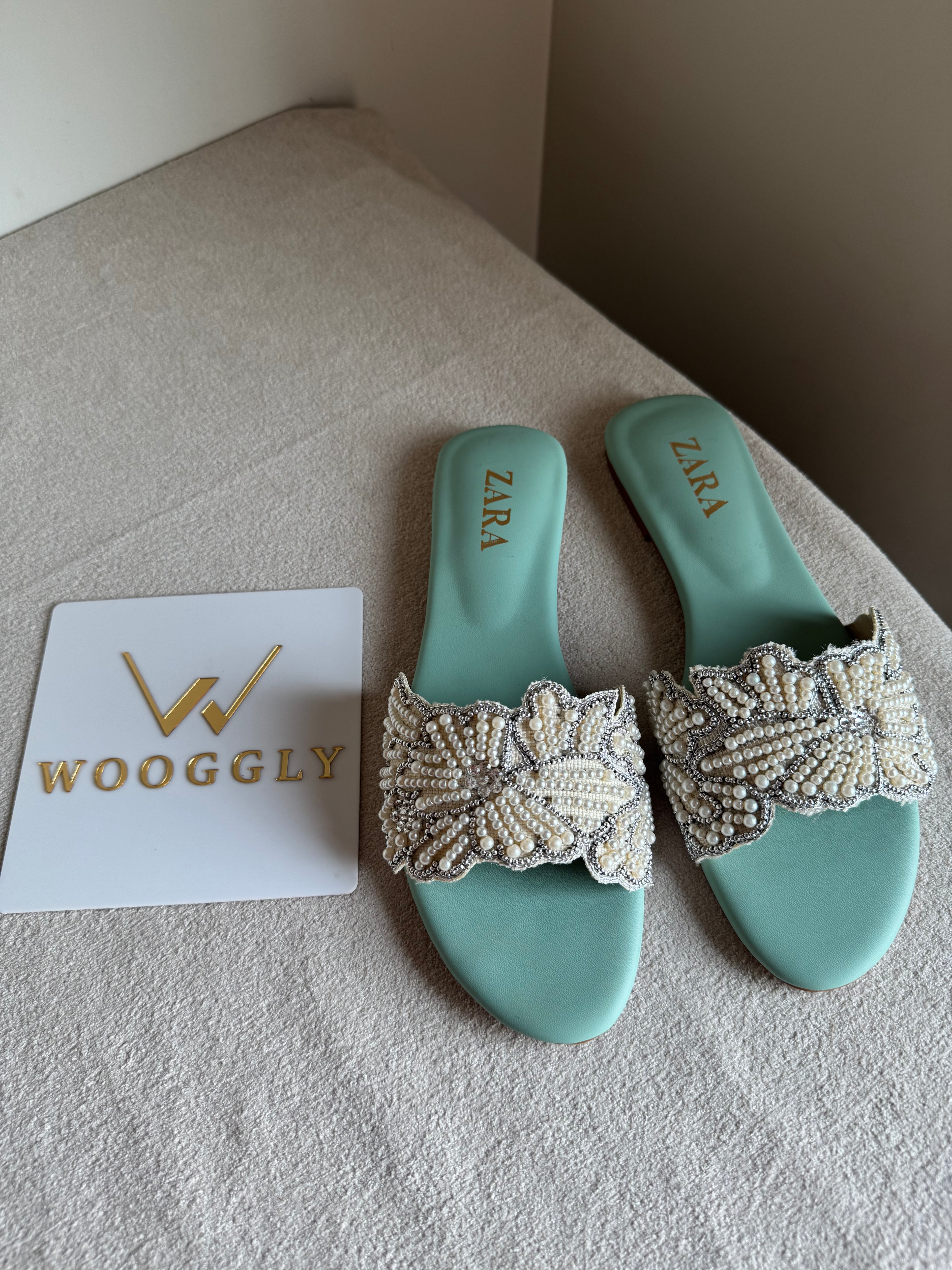 Zara Sugar Bloom Slides - Turquoise