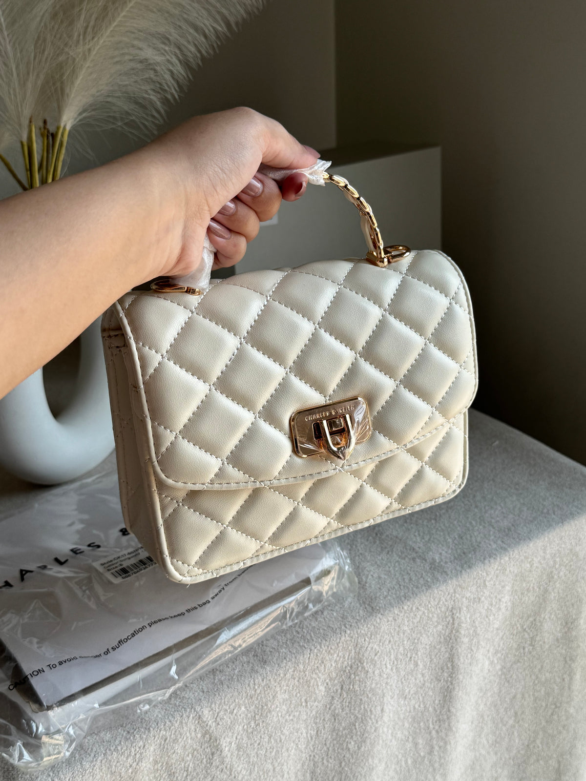 Premium C & K Elora Bag with PROPER PACKING Cream