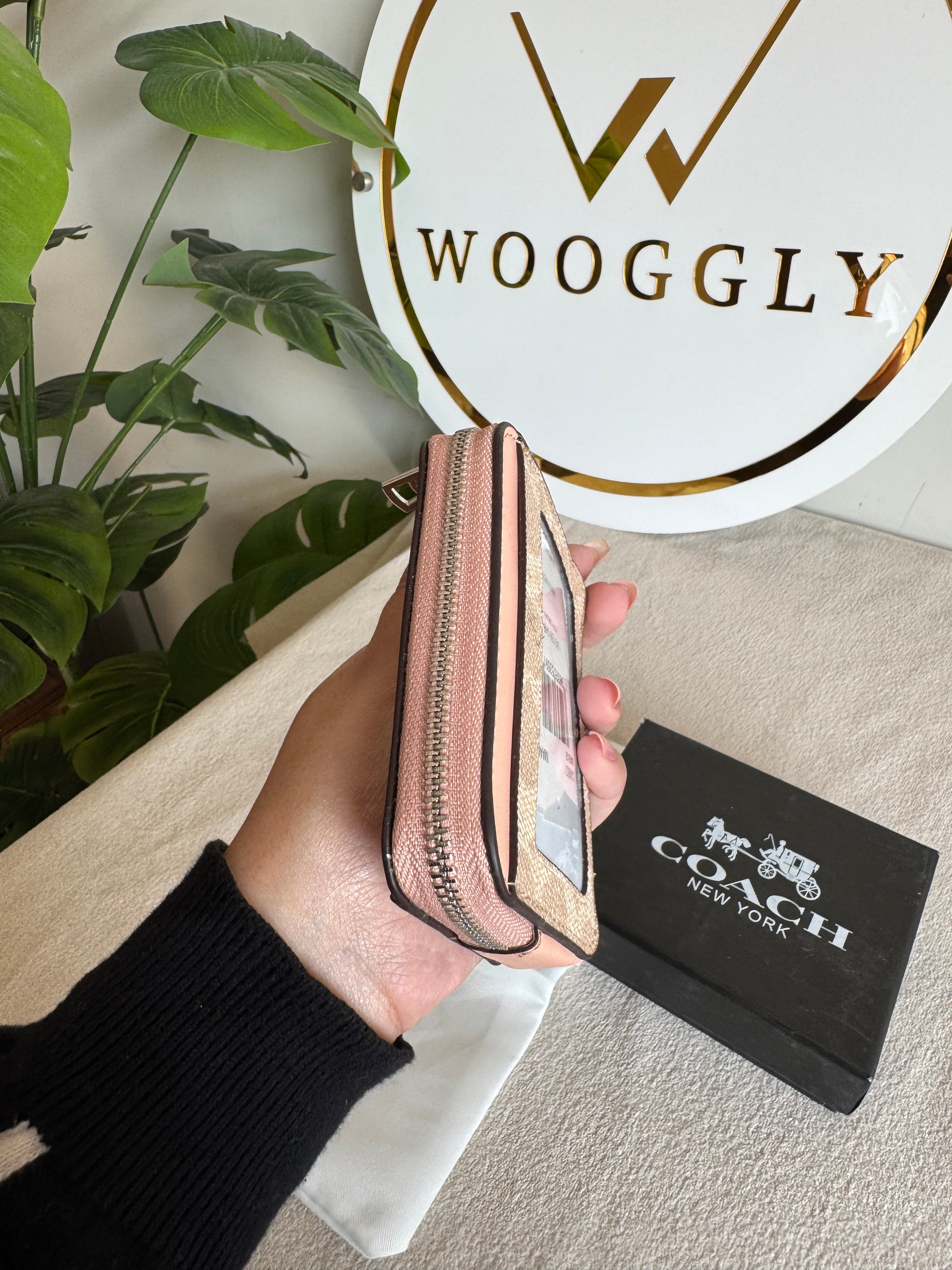 Coach Zip Card Case with Box Packing - Apricot Brown with Peach