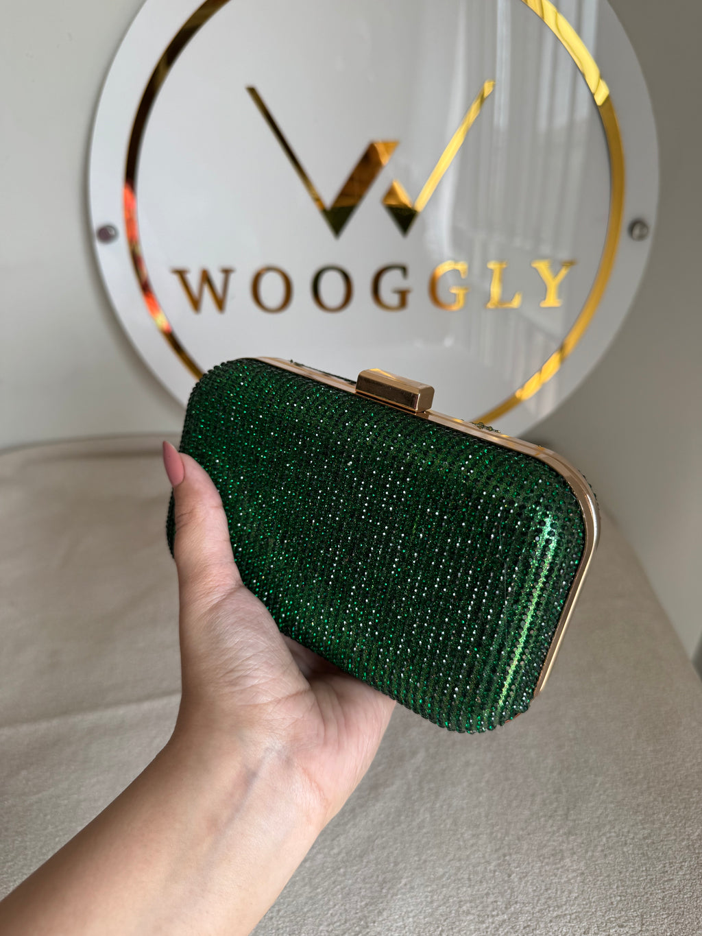 Mehar Shimmer Clutch - Emerald Green