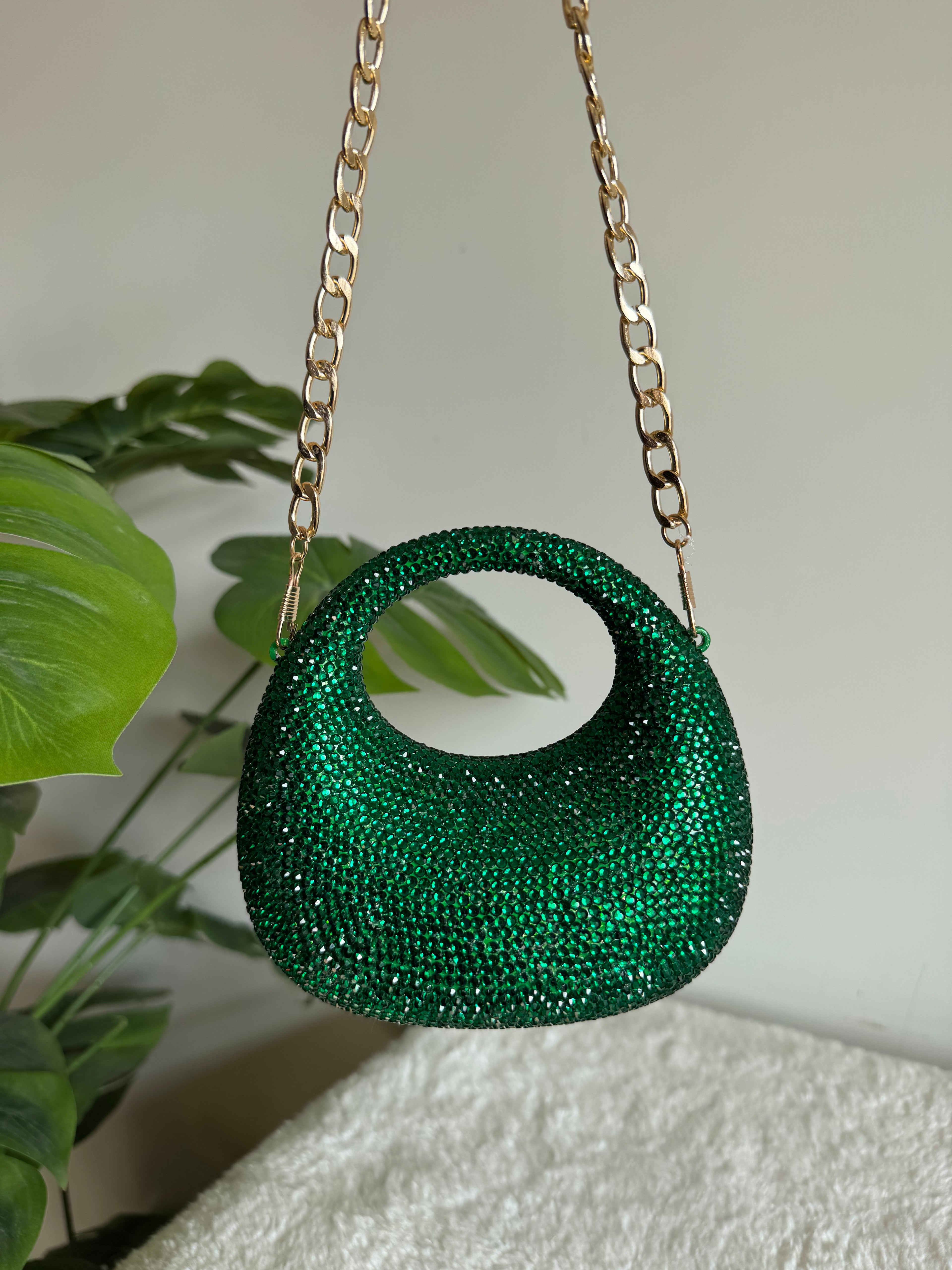 Viral Swarovski Metallic Clutch - Mini Emerald Green