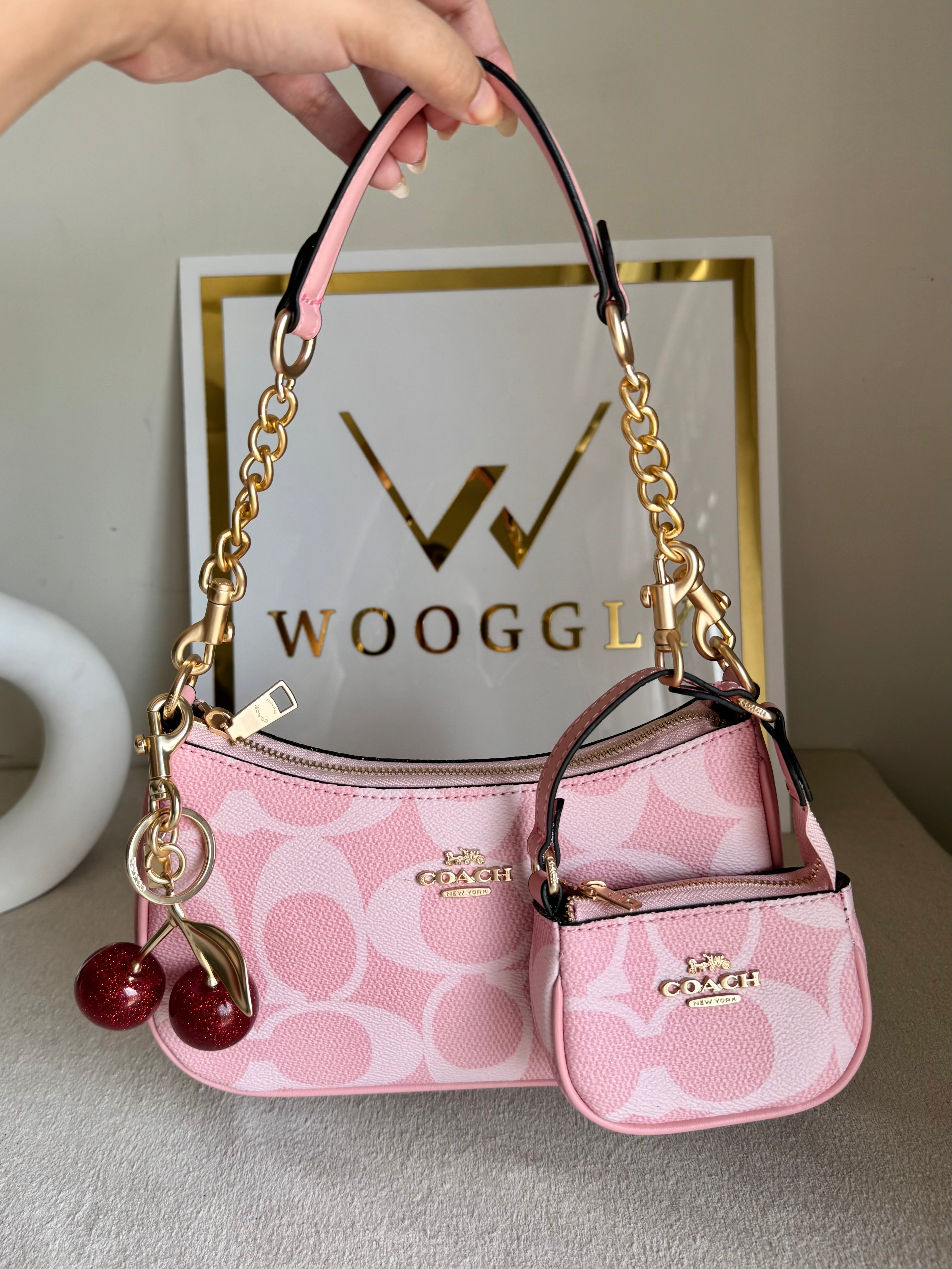 COACH Teri Gift Box with Baby Teri Charm & Coach Cherry Charm - PINK