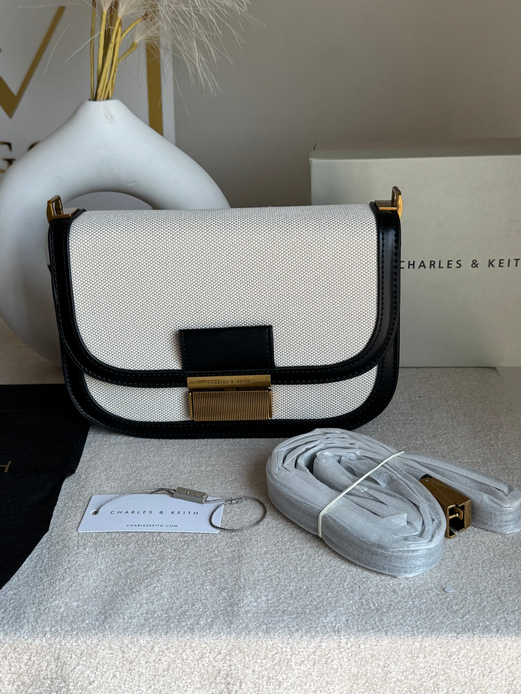 Premium C&K Coco Bag with PROPER PACKING Cream & Black