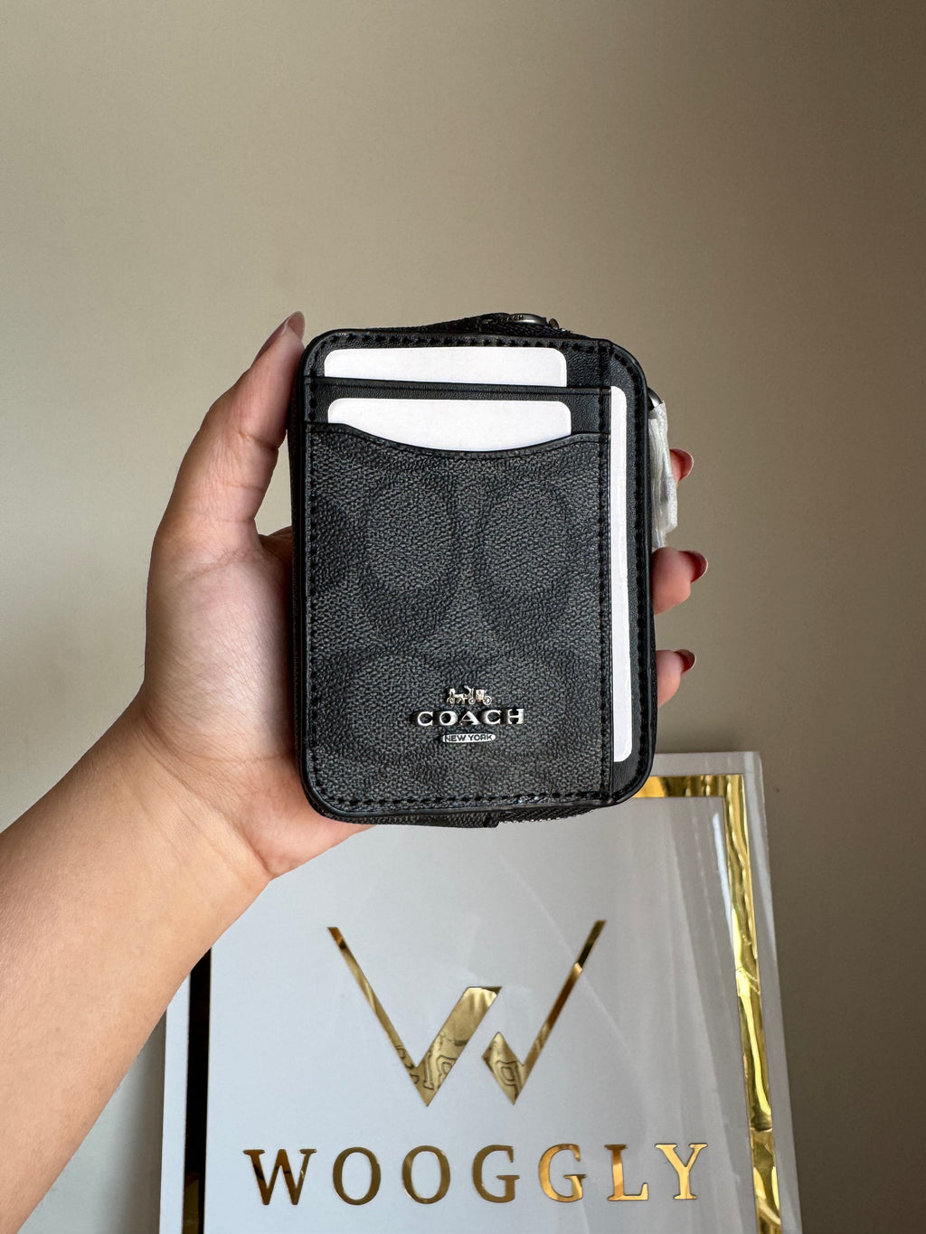 Coach Zip Card Case - Black with Silver Logo