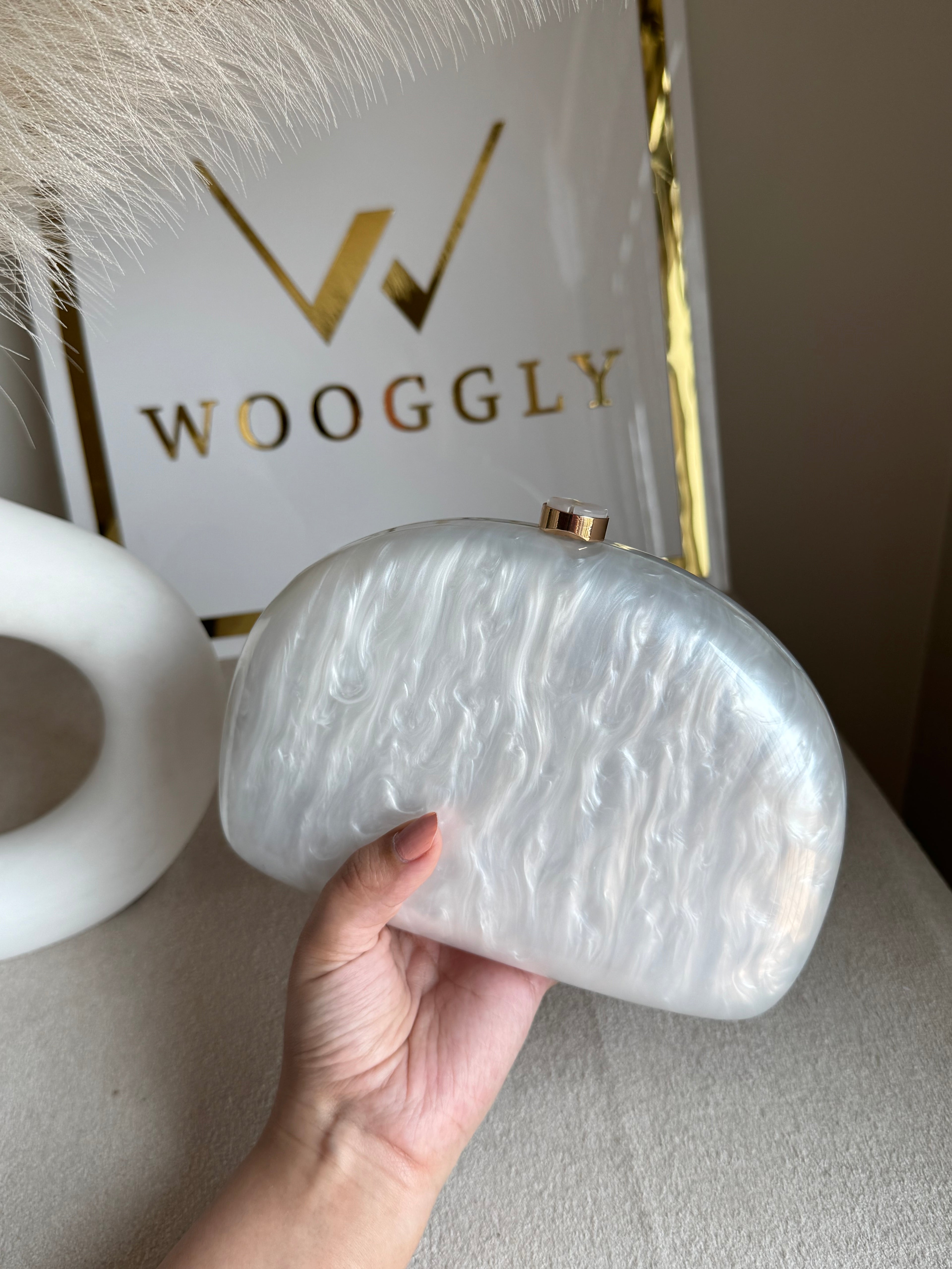 Marble Acrylic Clutch - Pearly