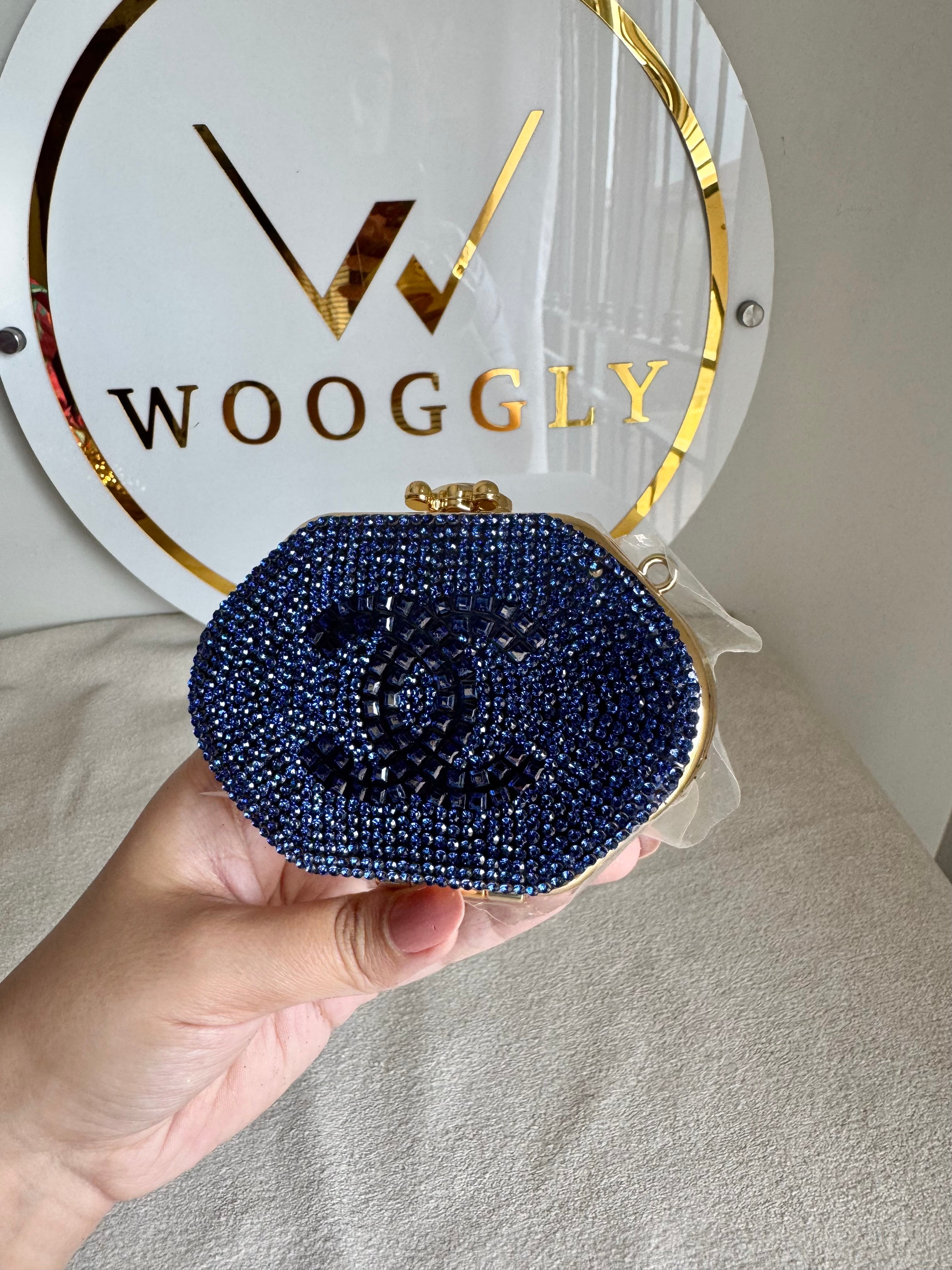 Mini Chanel Embellished Clutch with Chain - Blue