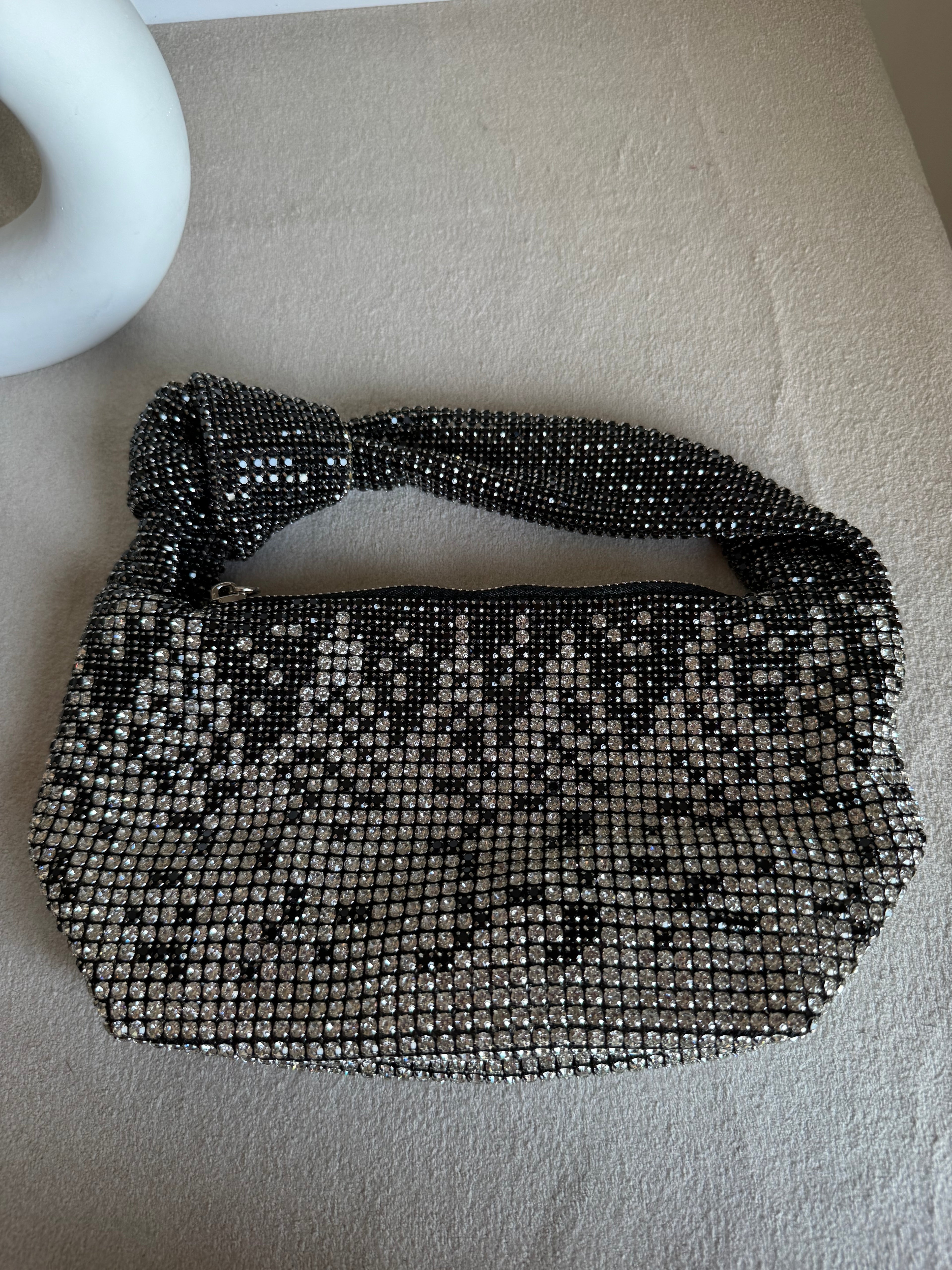 Party Wear Rhinestone Bow Bag - Black