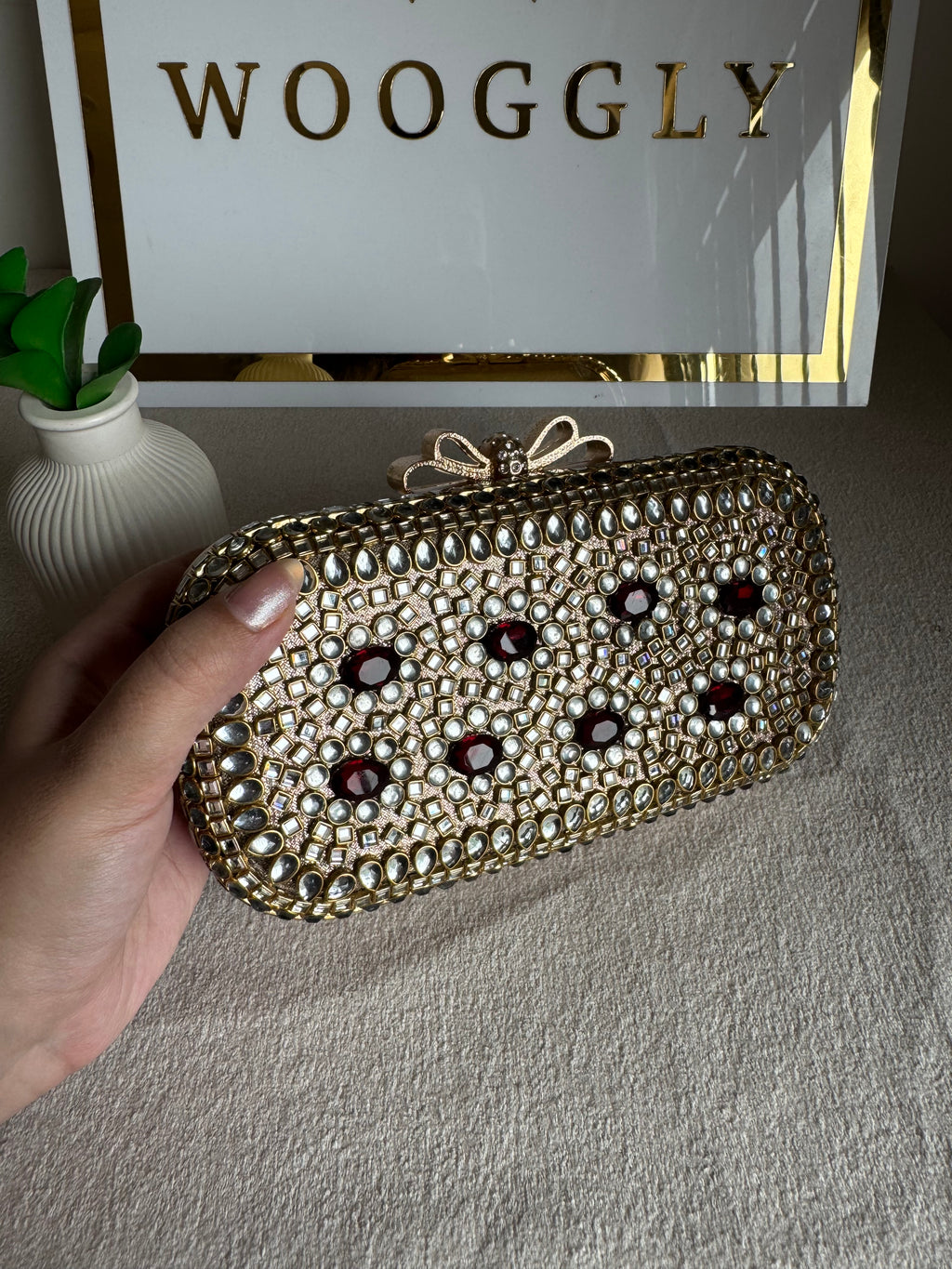 Kundan Stone Clutch - Maroon Stones