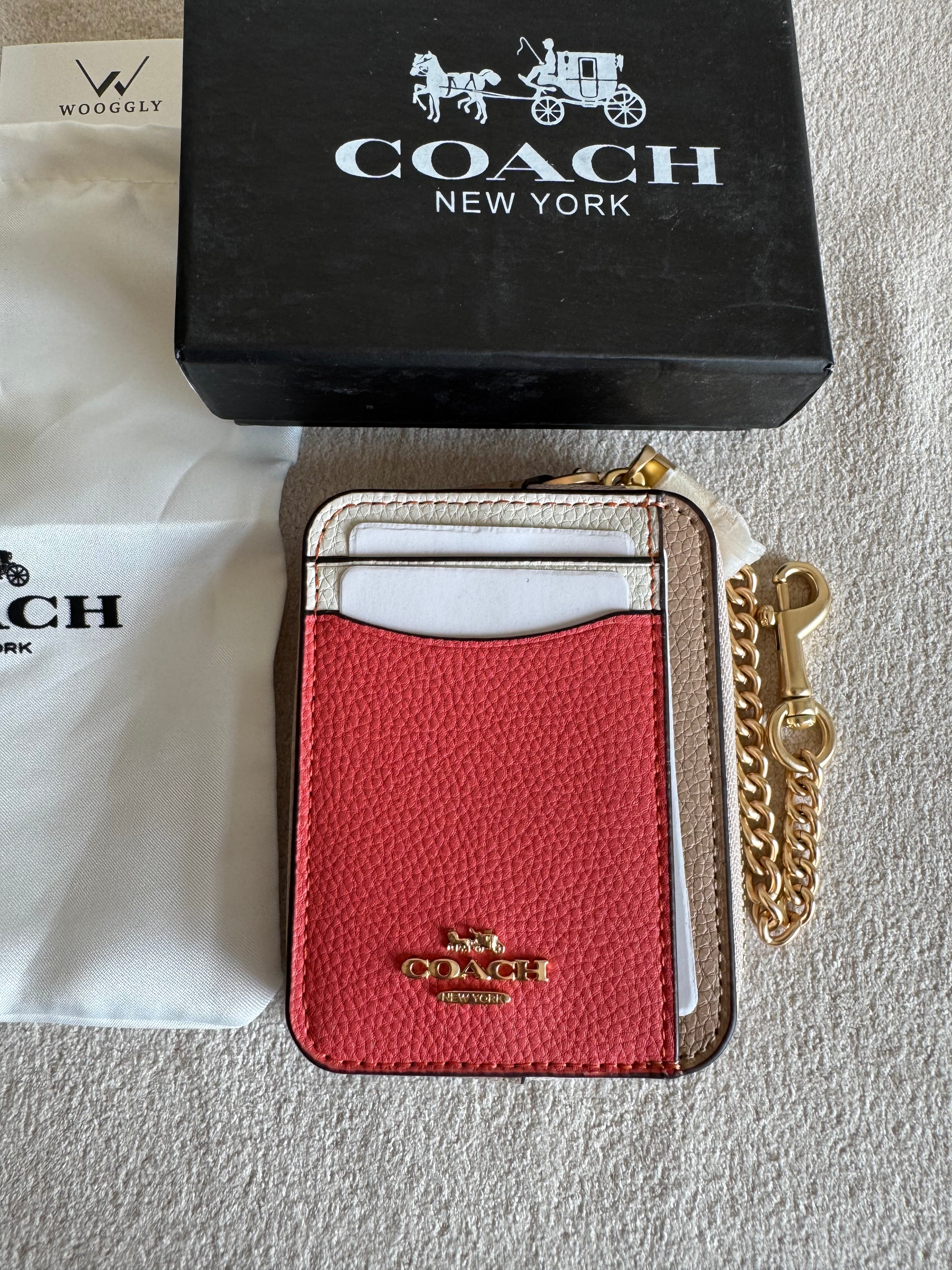 Coach Zip Card Case with Box Packing - Pretty Pink with Beige