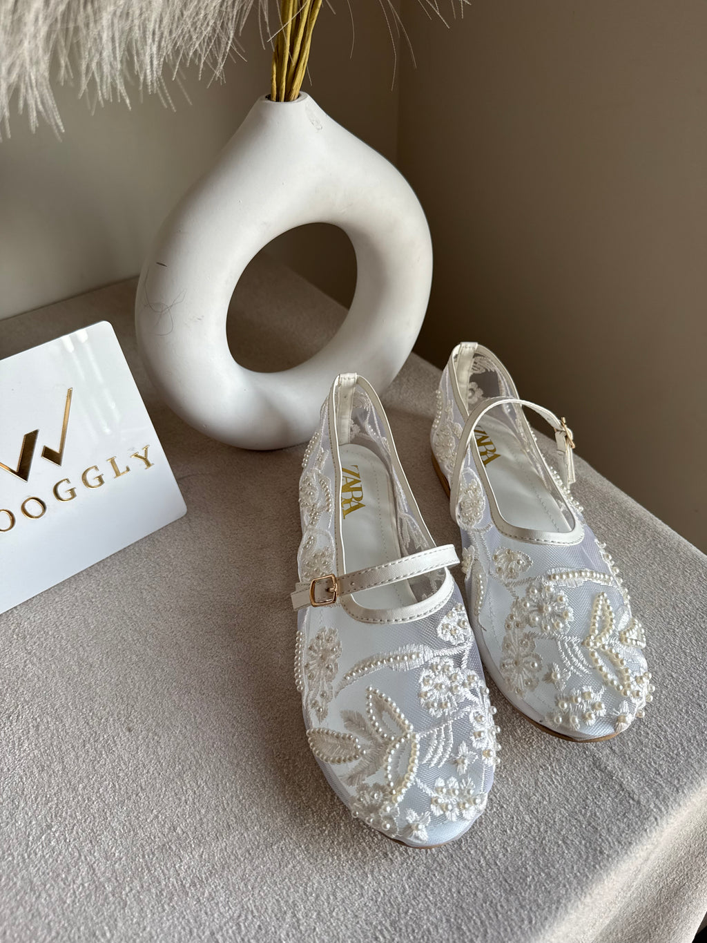 Zara Embroided Net Pumps - White