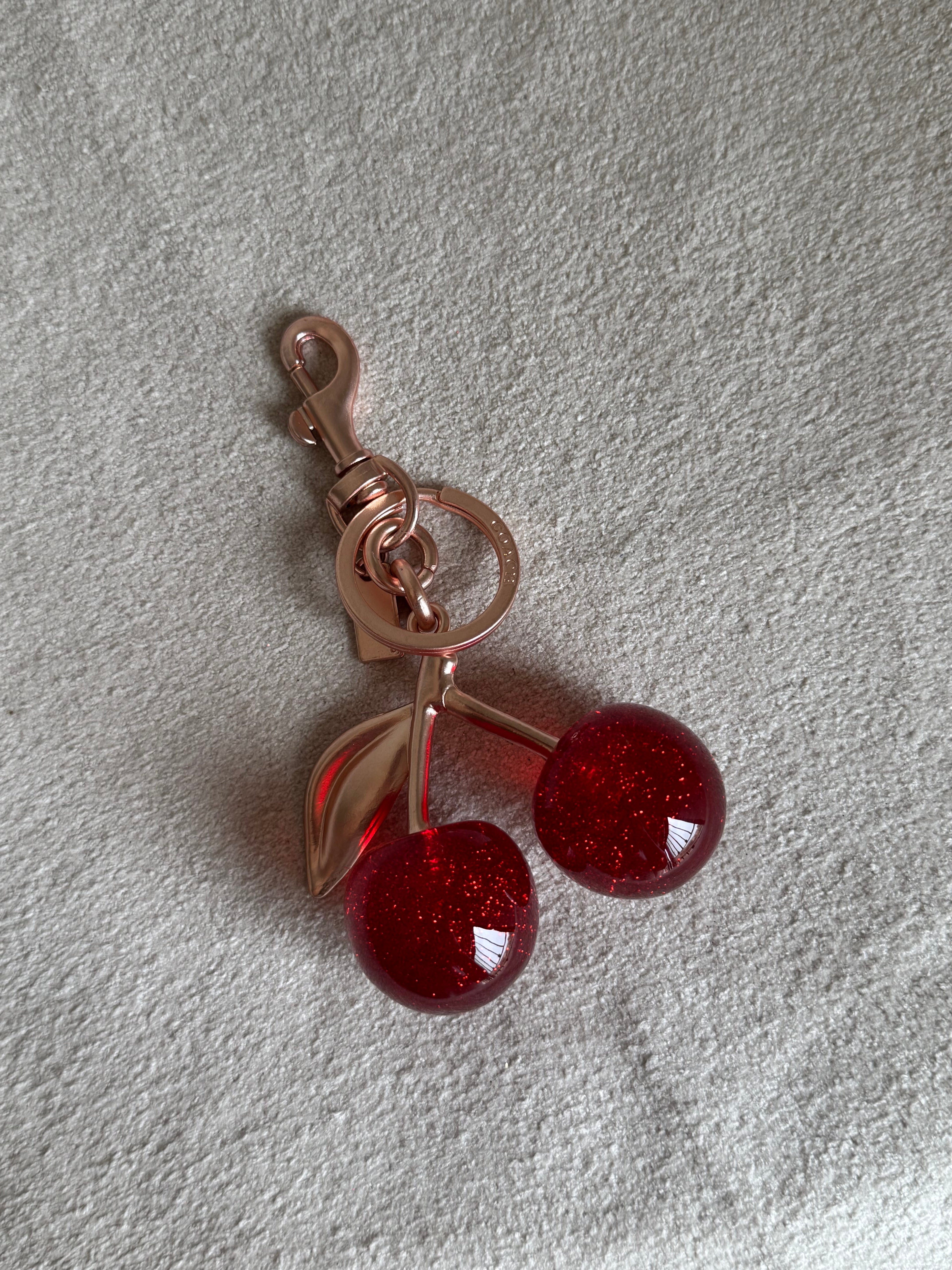 PREMIUM Coach Branded Cherry Bag Charm - Rose Gold
