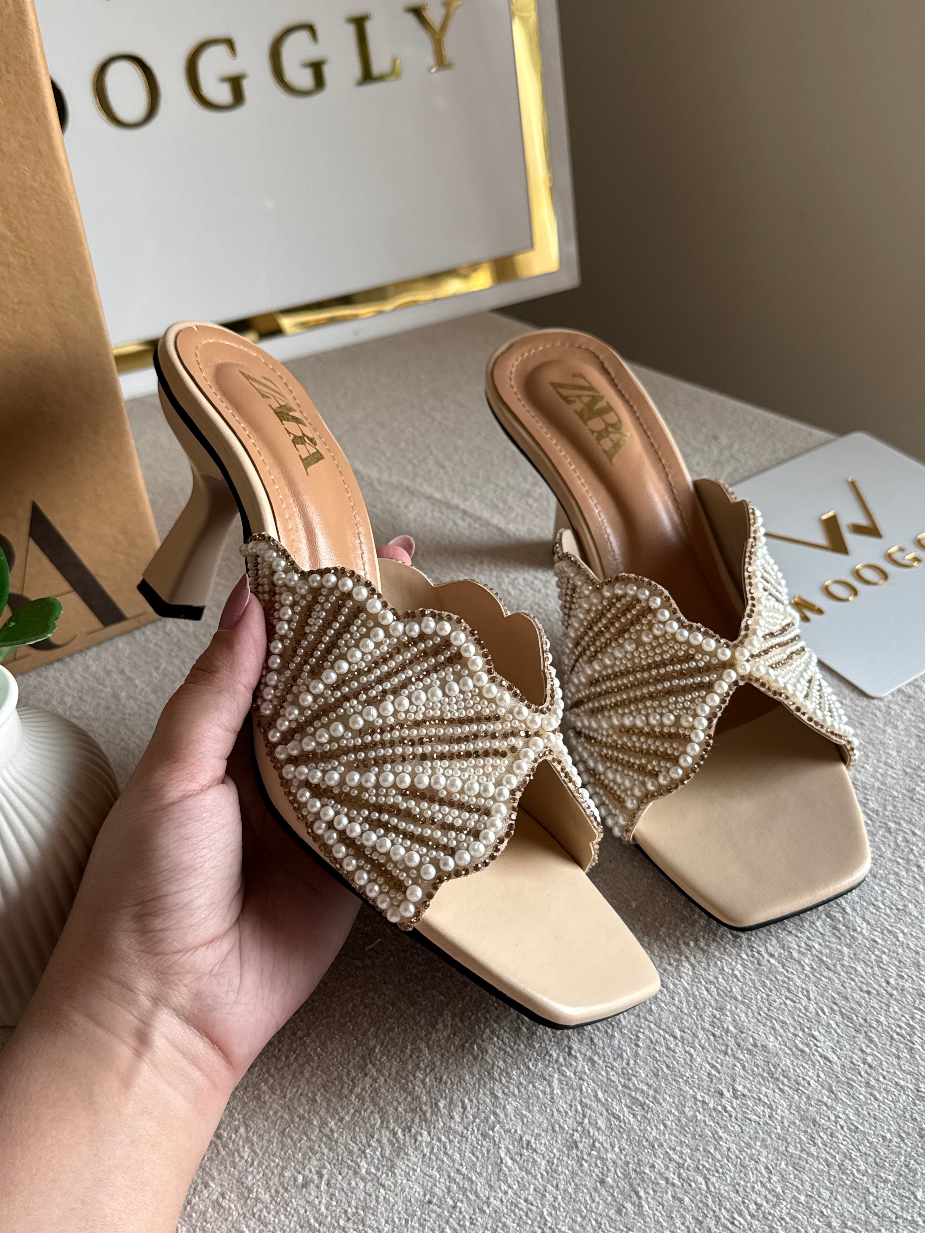 Viral Zara Faux Heels BEIGE with Brand Box