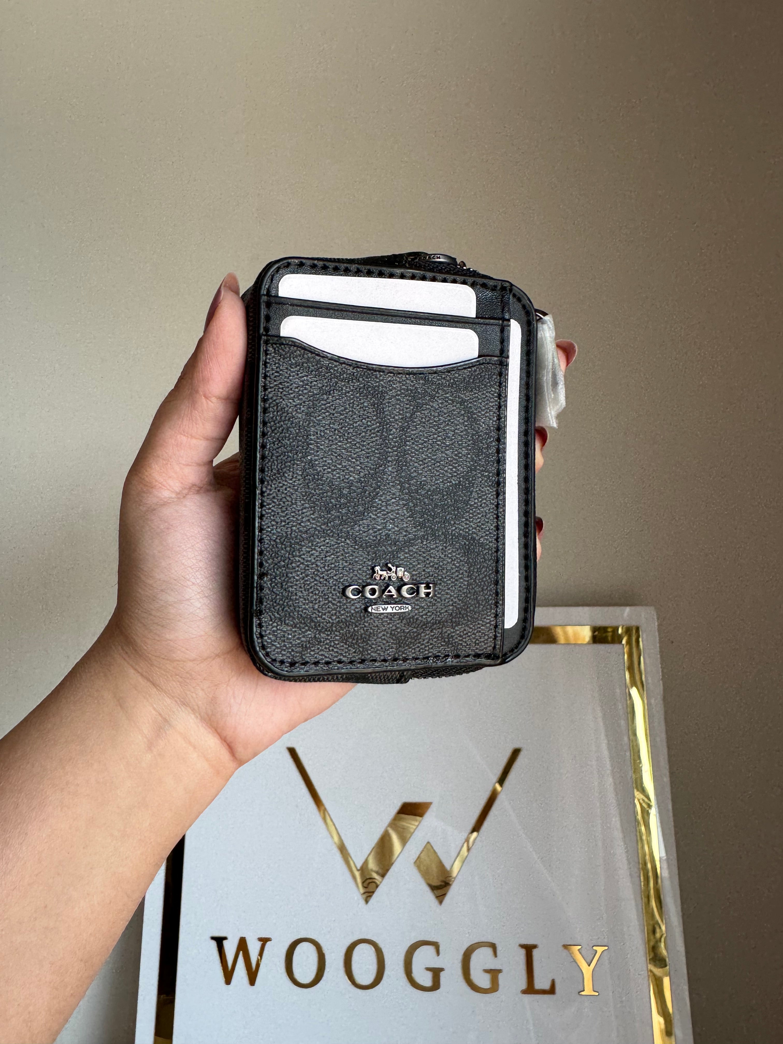 Coach Zip Card Case - Black with Silver Logo