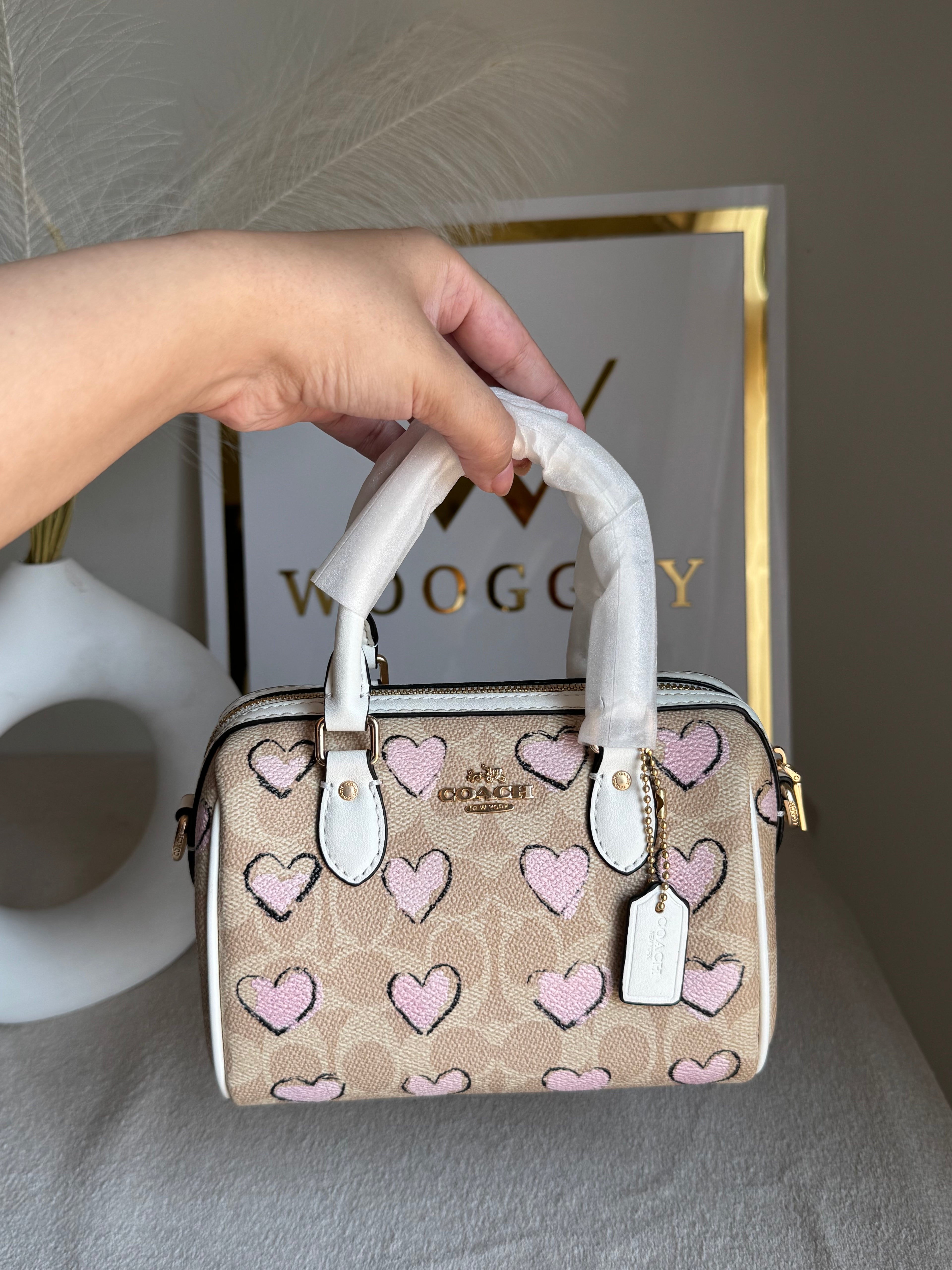 COACH Mini Duffle Bag PREMIUM with Long Strap (Baby Pink Hearts) - BOX PACKING