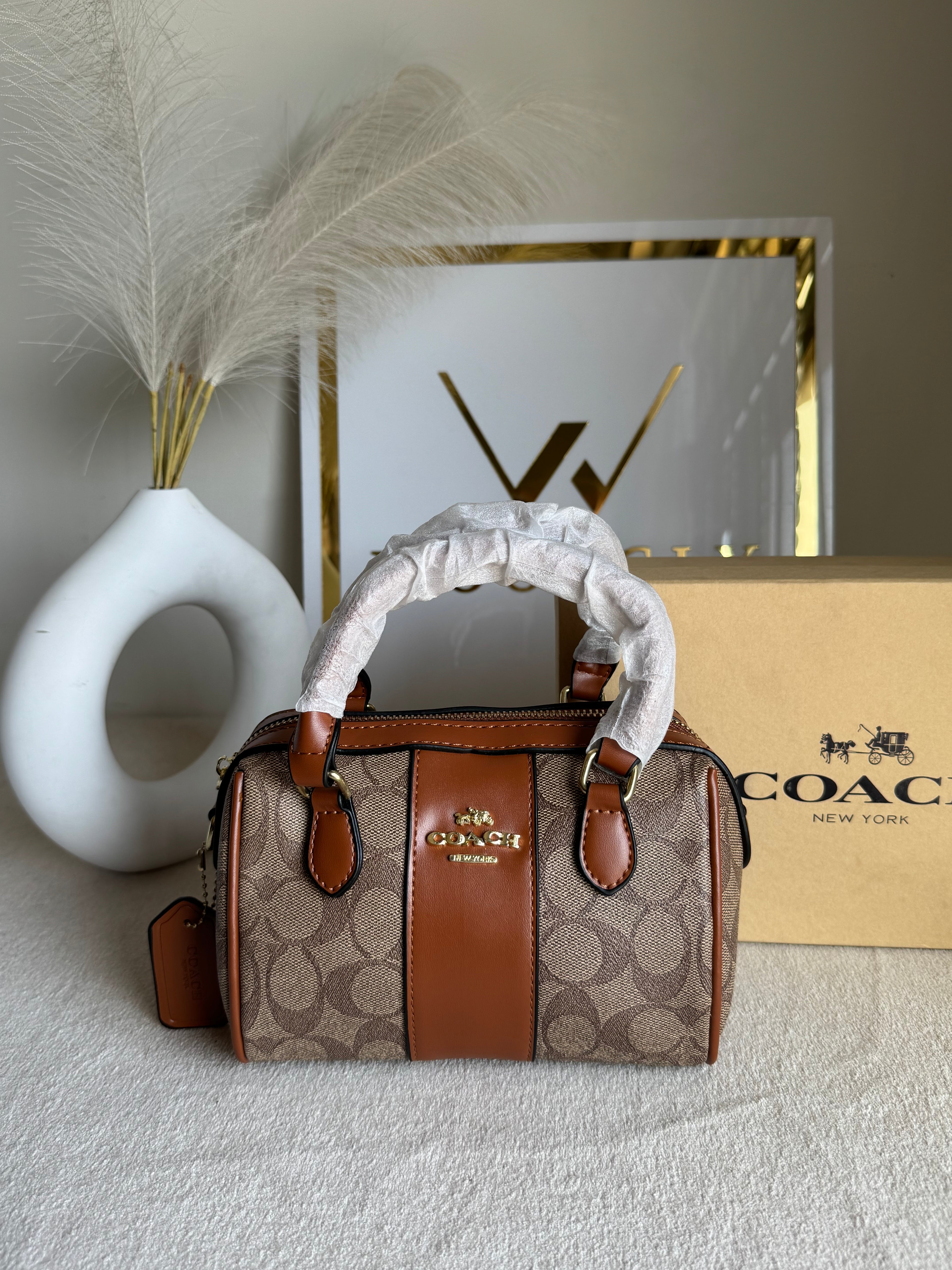 COACH Mini Duffle Bag PREMIUM with Long Strap (Apricot Brown) - BOX PACKING
