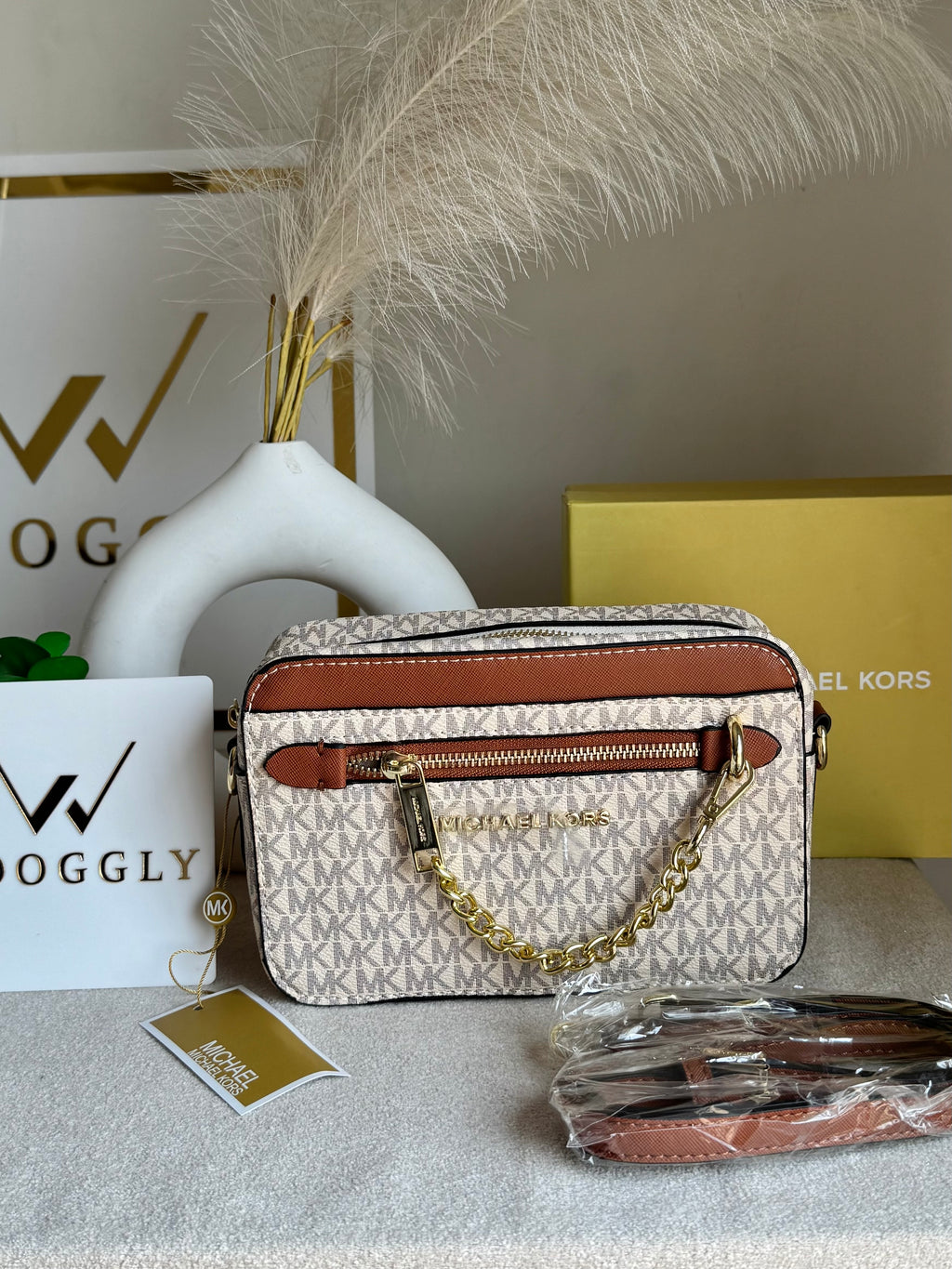 Premium MK Crossbody Bag with PROPER PACKING Cream