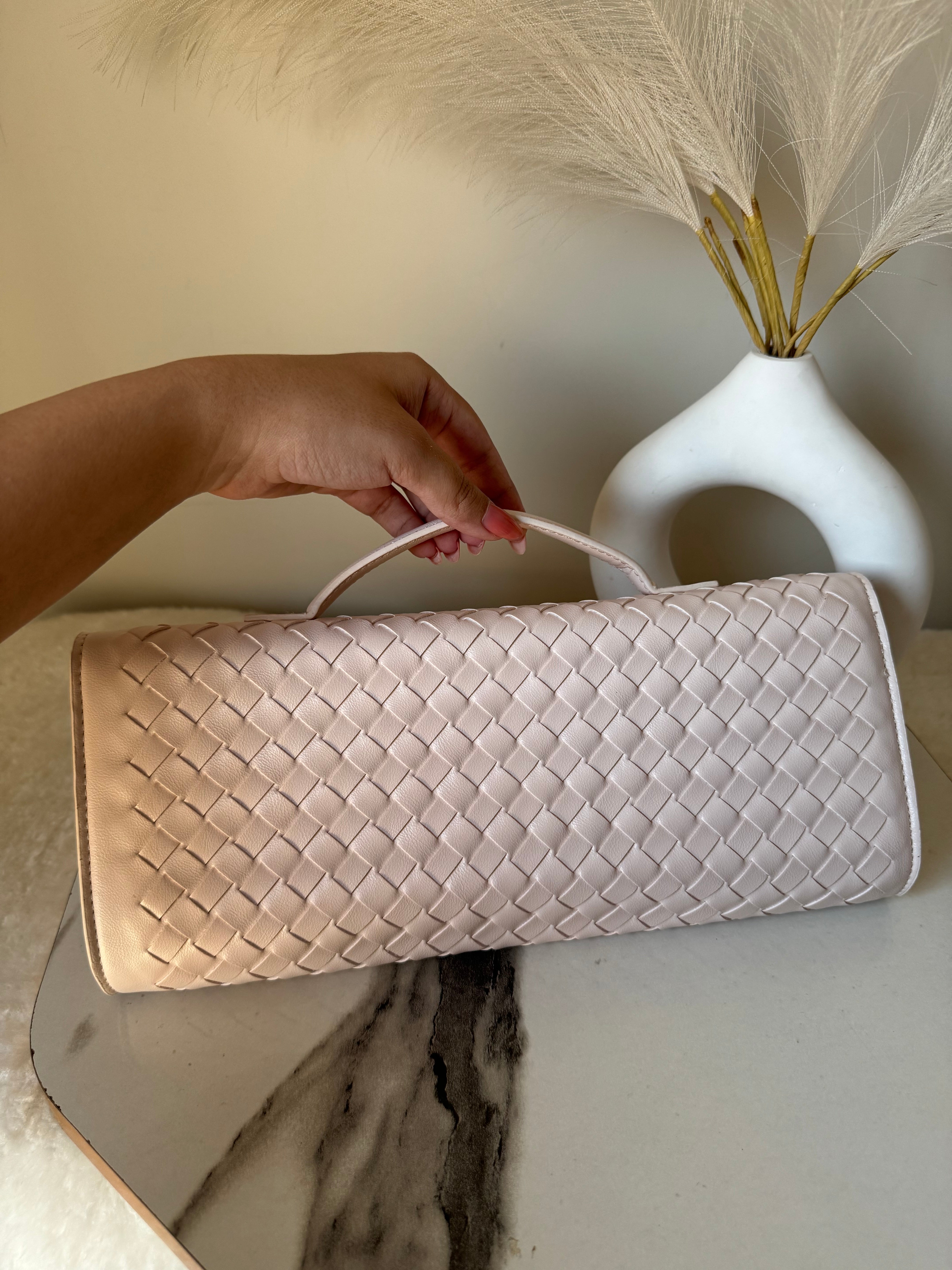 Bottega Veneta Inspired Clutch (Off White) with Long Strap