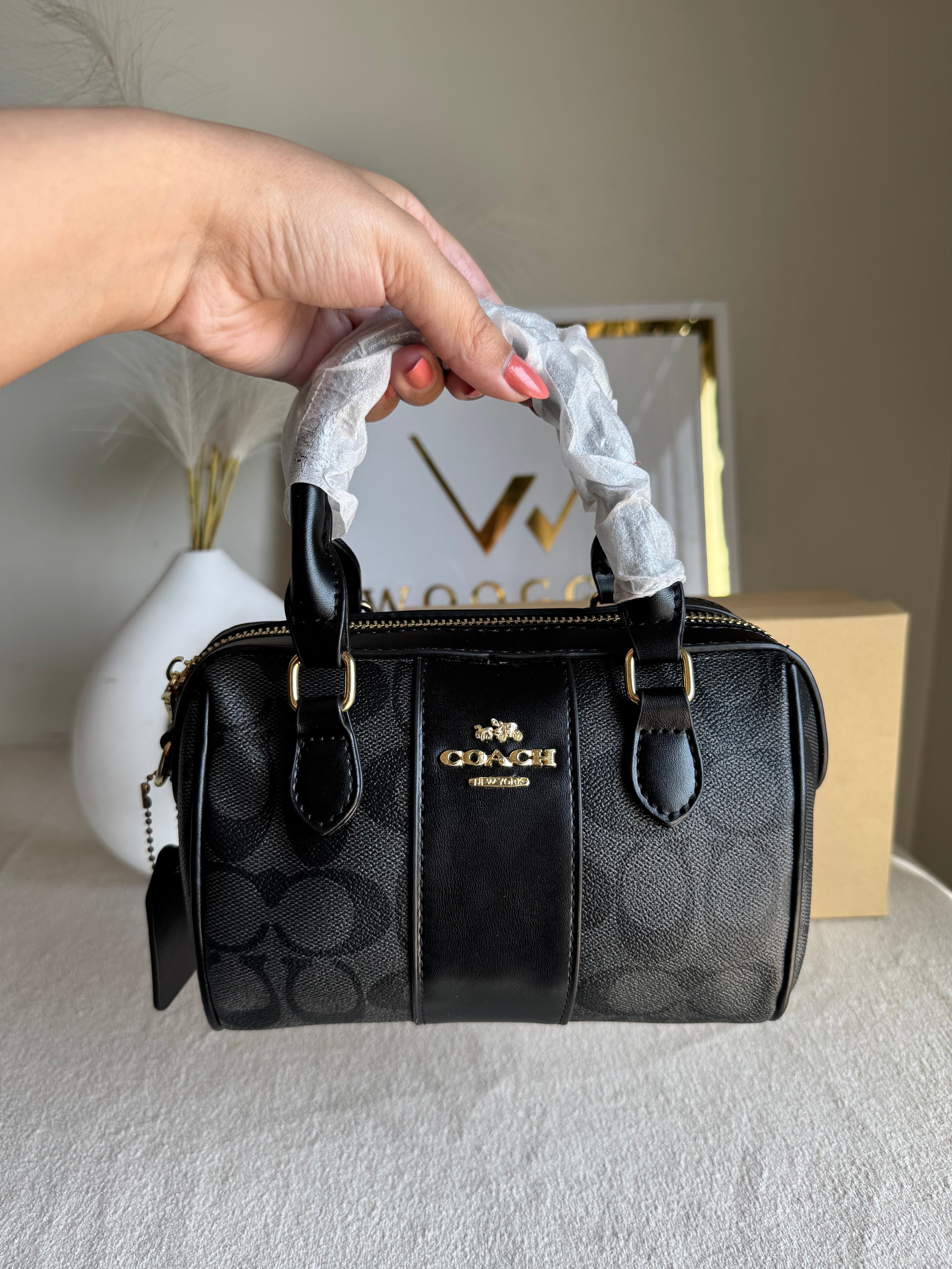 COACH Mini Duffle Bag PREMIUM with Long Strap (Black) - BOX PACKING