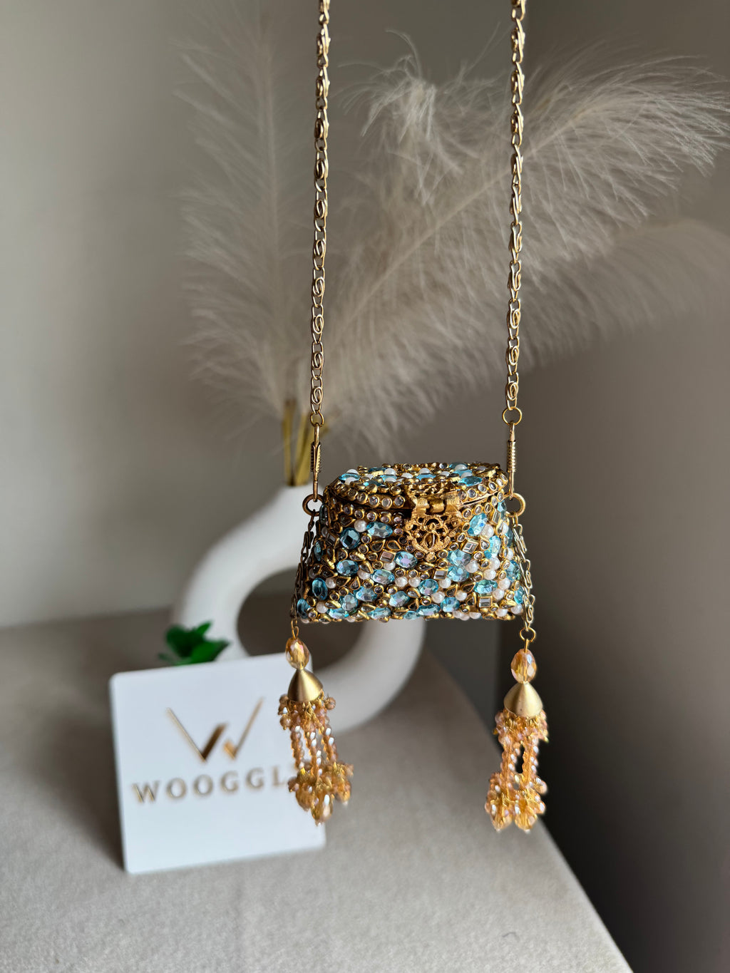 Viral Mini Clutch Lovelle - Gold with Turquoise