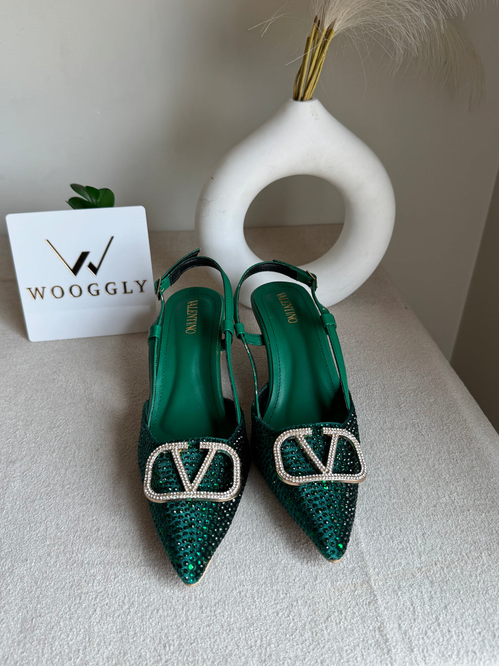 Essential Valentino Emerald Green Diamontee Heels
