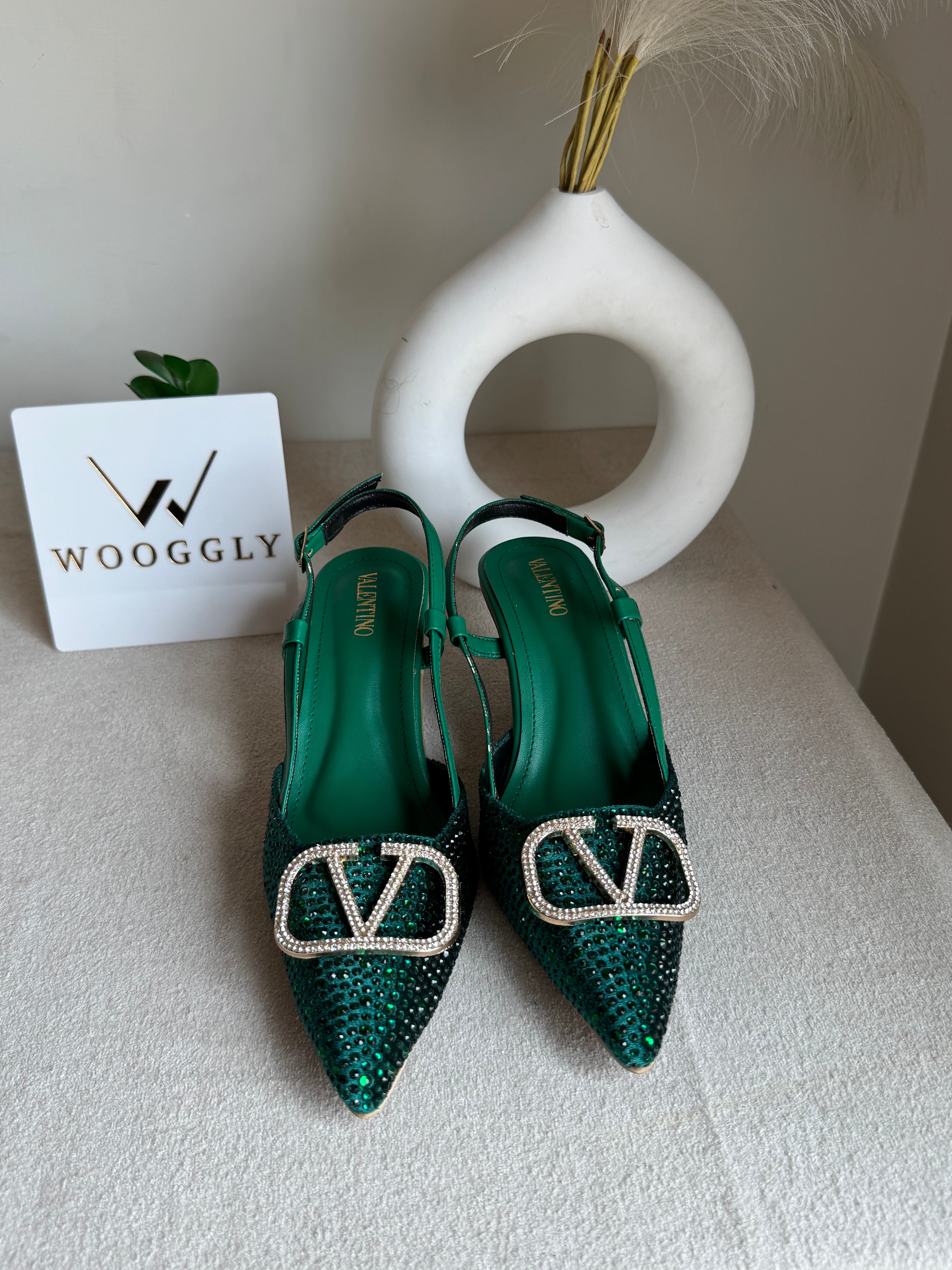 Essential Valentino Emerald Green Diamontee Heels