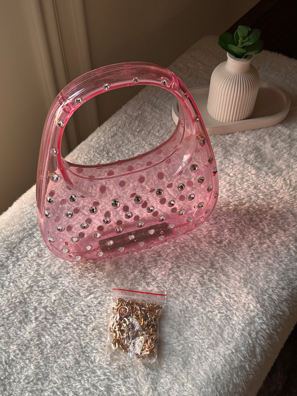 Glimmer Clutch (Pink) with Long Chain