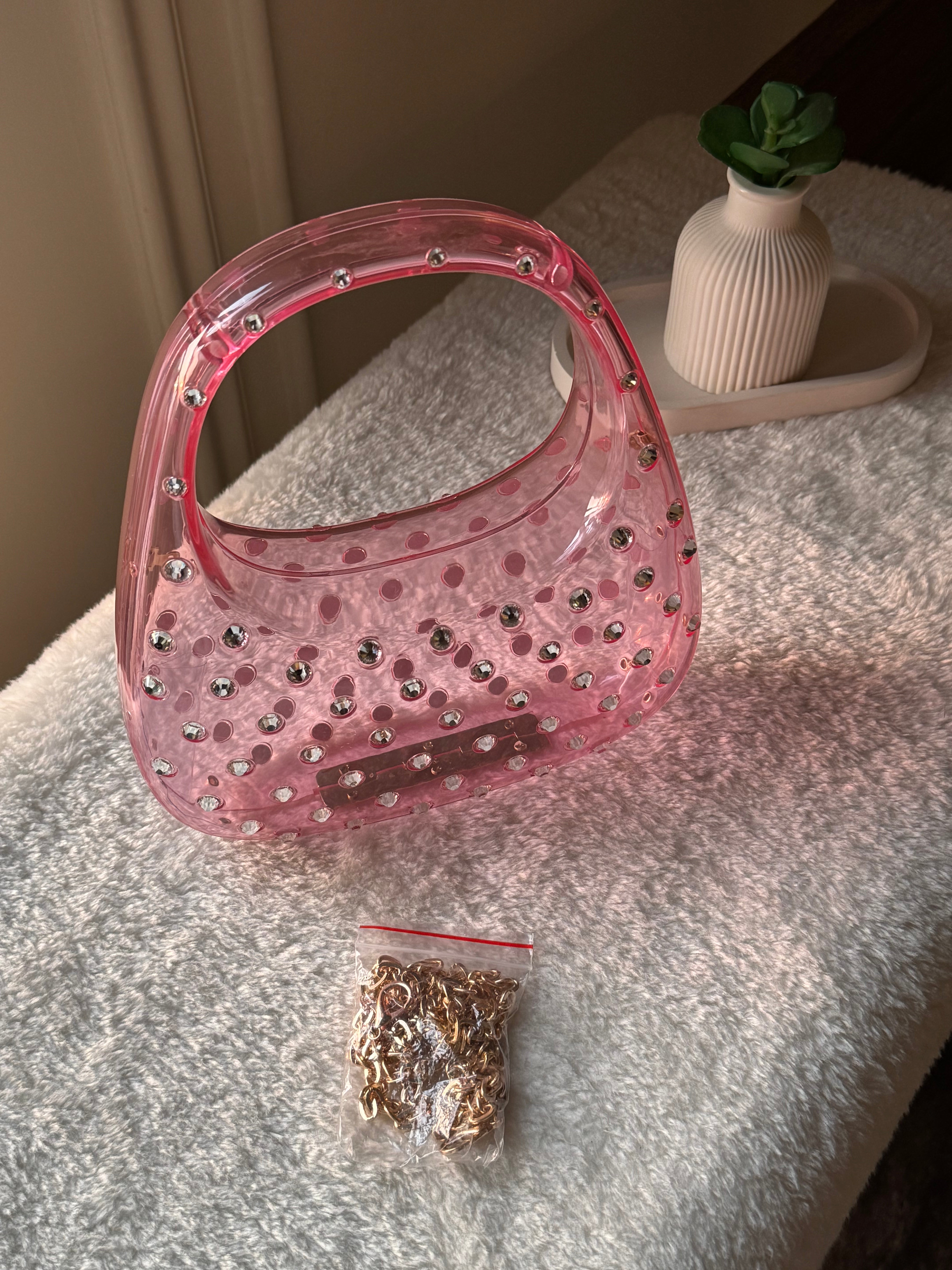 Glimmer Clutch (Pink) with Long Chain