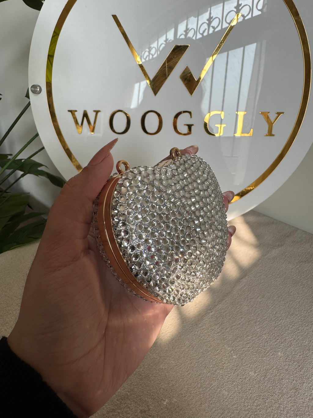 Heart Crystal Clutch with Chain - Mini Silver