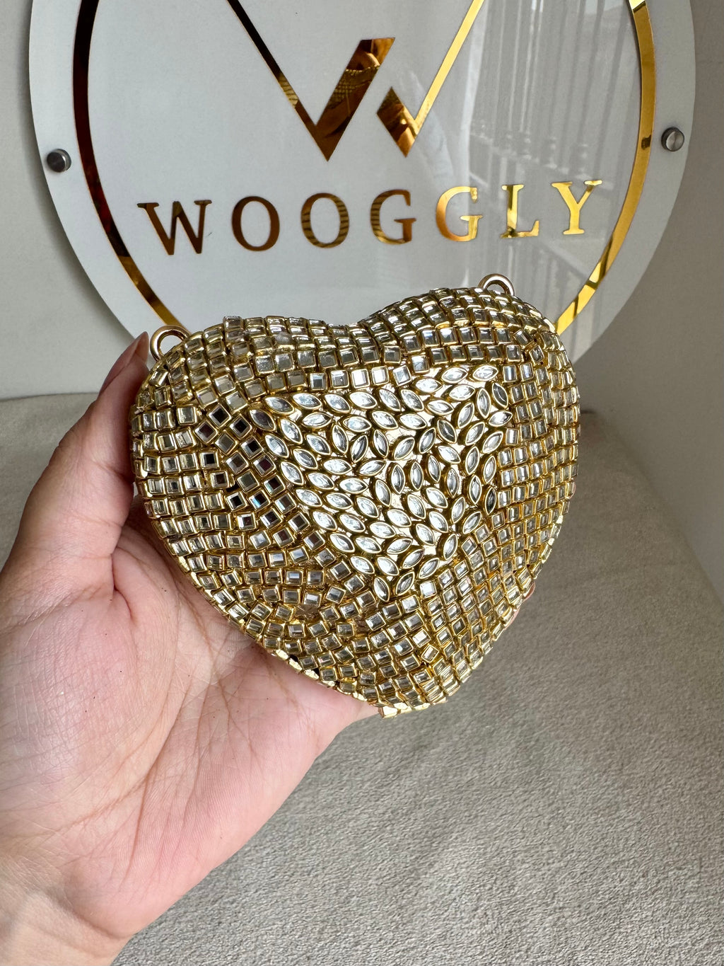 Kundan Timeless Heart Clutch with Chain