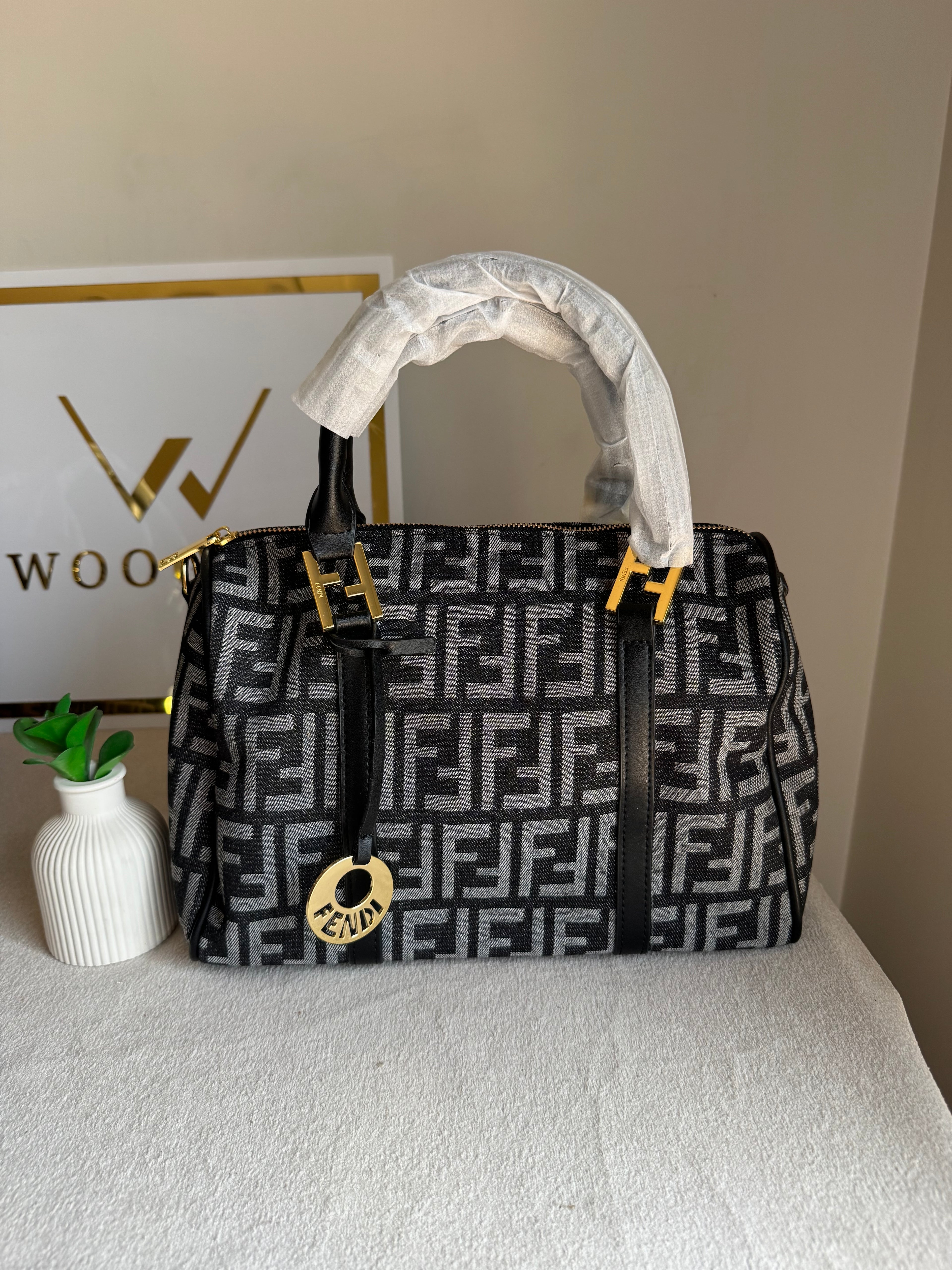 Fendi Signature Hand Bag - Black & Grey