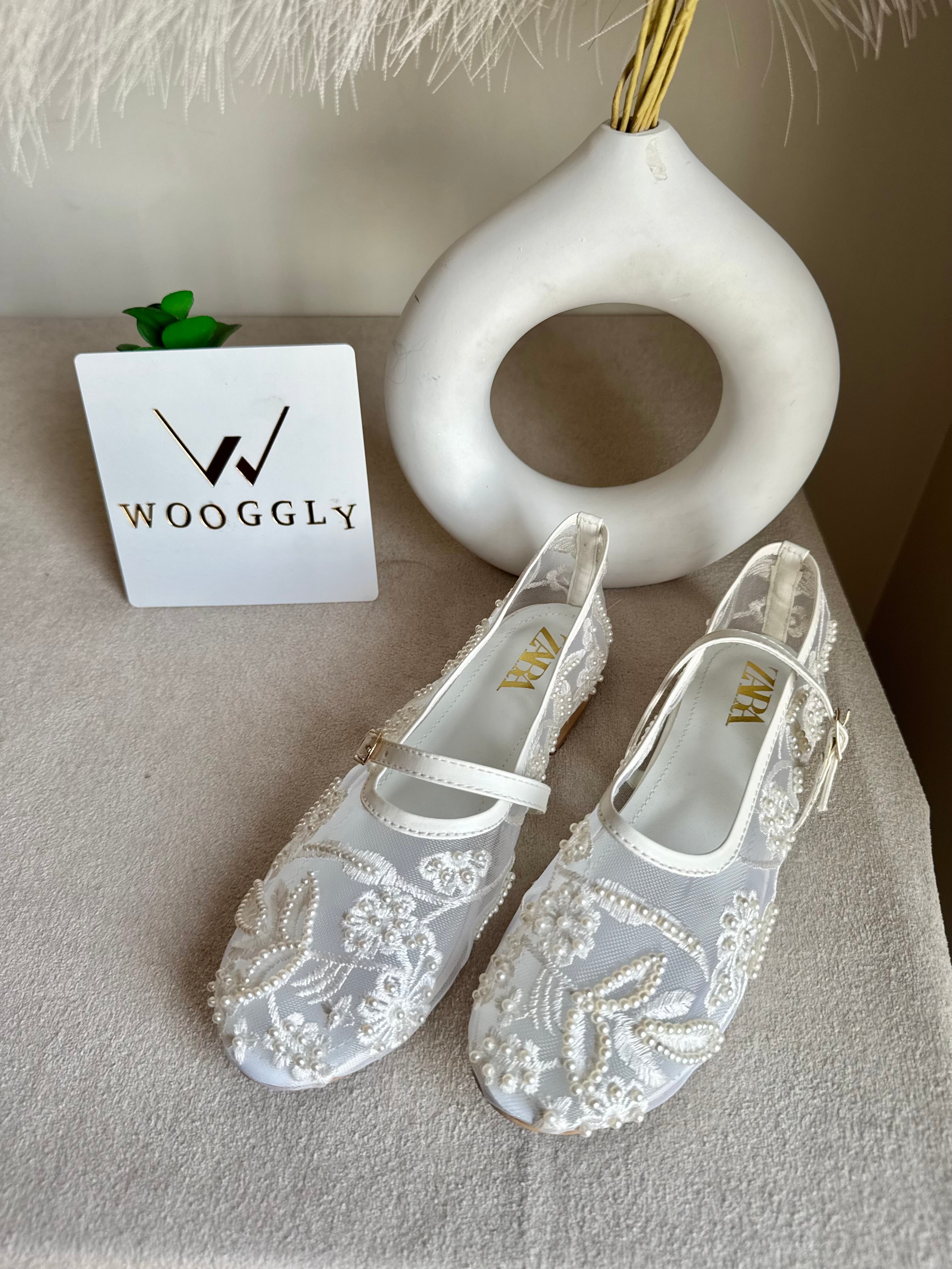 Zara Embroided Net Pumps - White