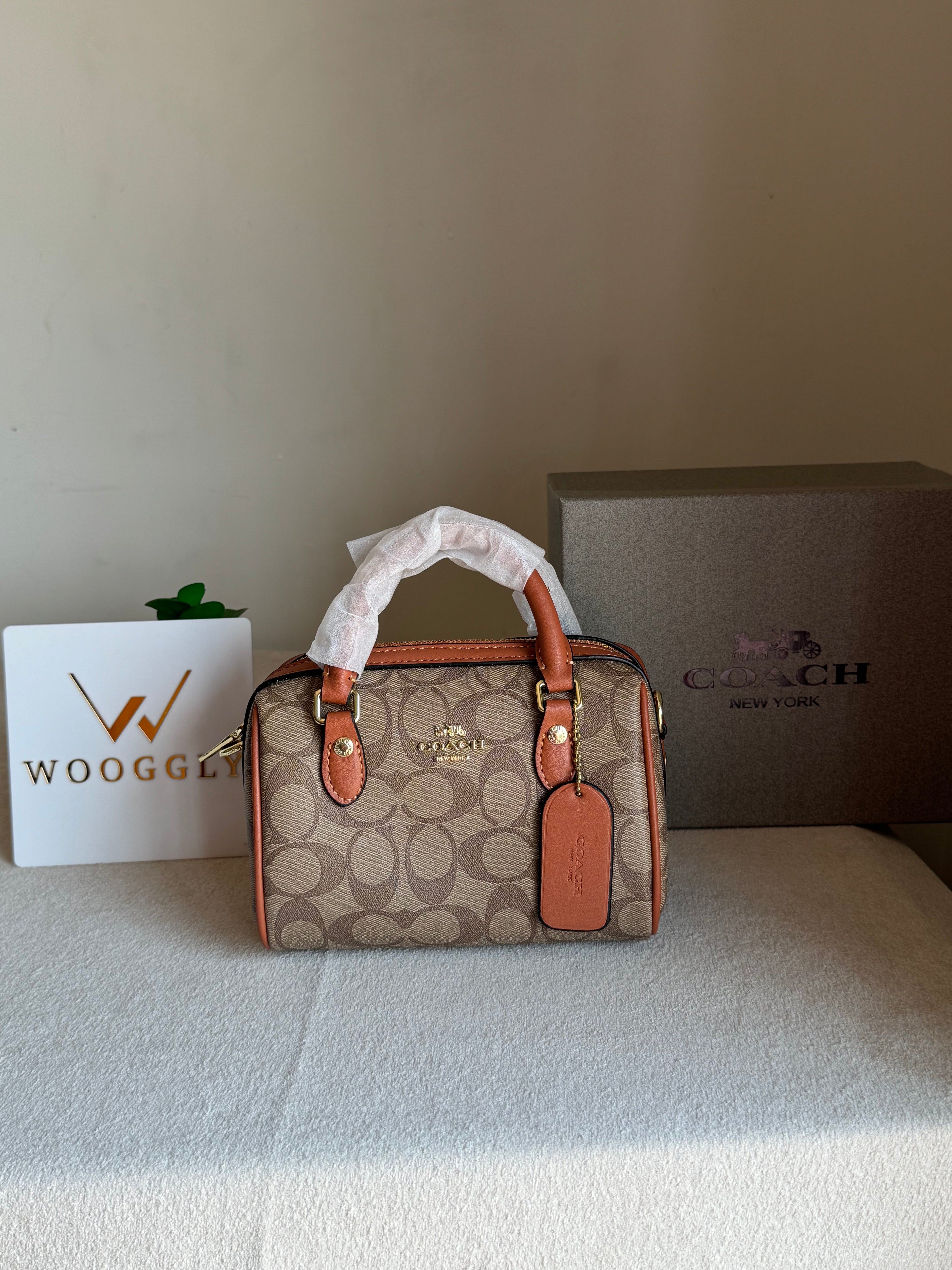 COACH Mini Duffle Bag PREMIUM with Long Strap Apricot Brown - BOX PACKING
