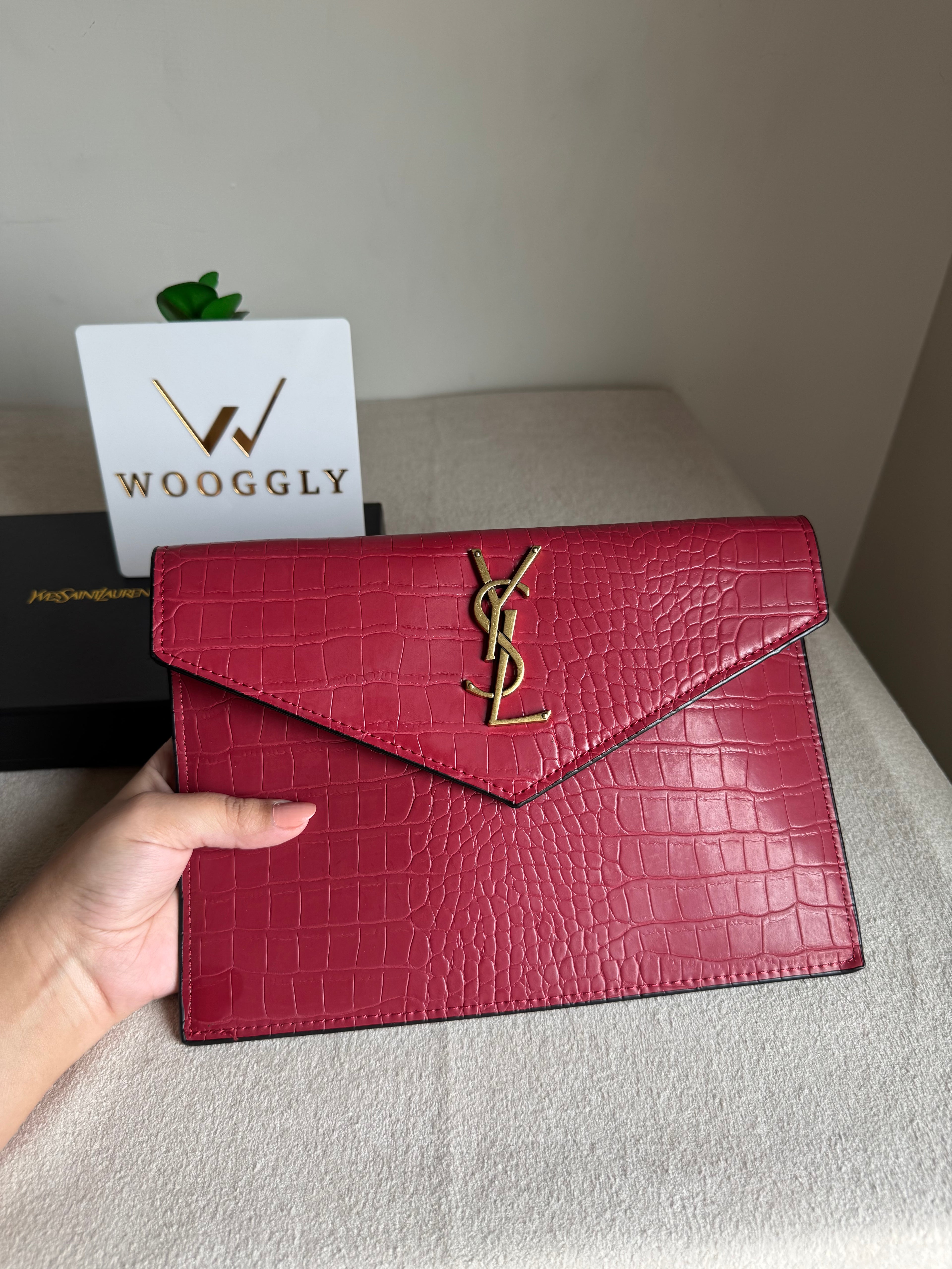 Premium Quality YSL Pouch with Box Packing - Maroon