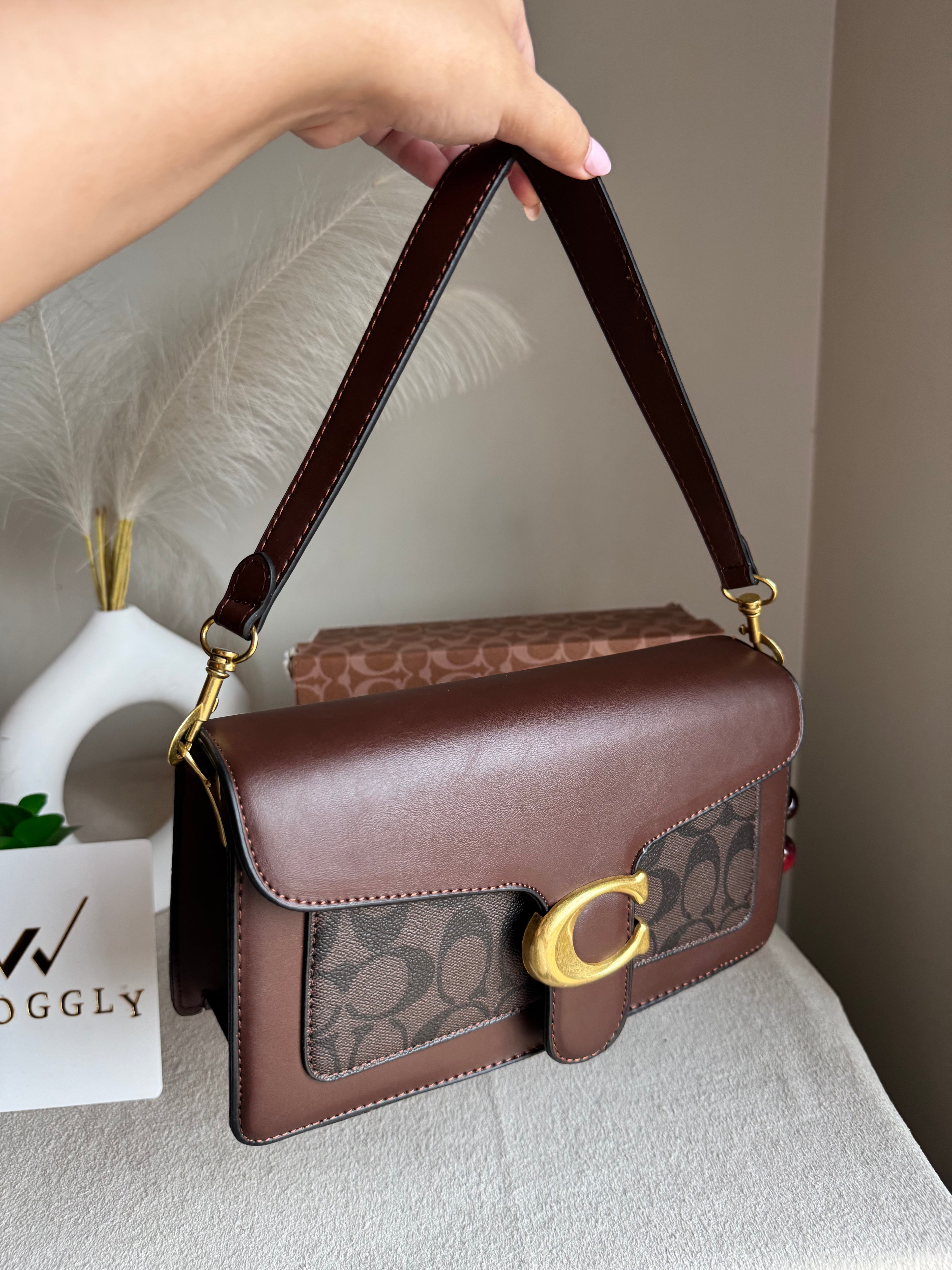 COACH TABBY Burgandy With Grey Good Quality -  BOX PACKING