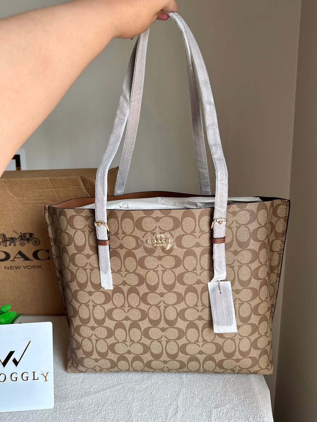 EXTREMELY PREMIUM COACH Mollie Tote Bag - Signature Apricot Brown (BOX PACKING)