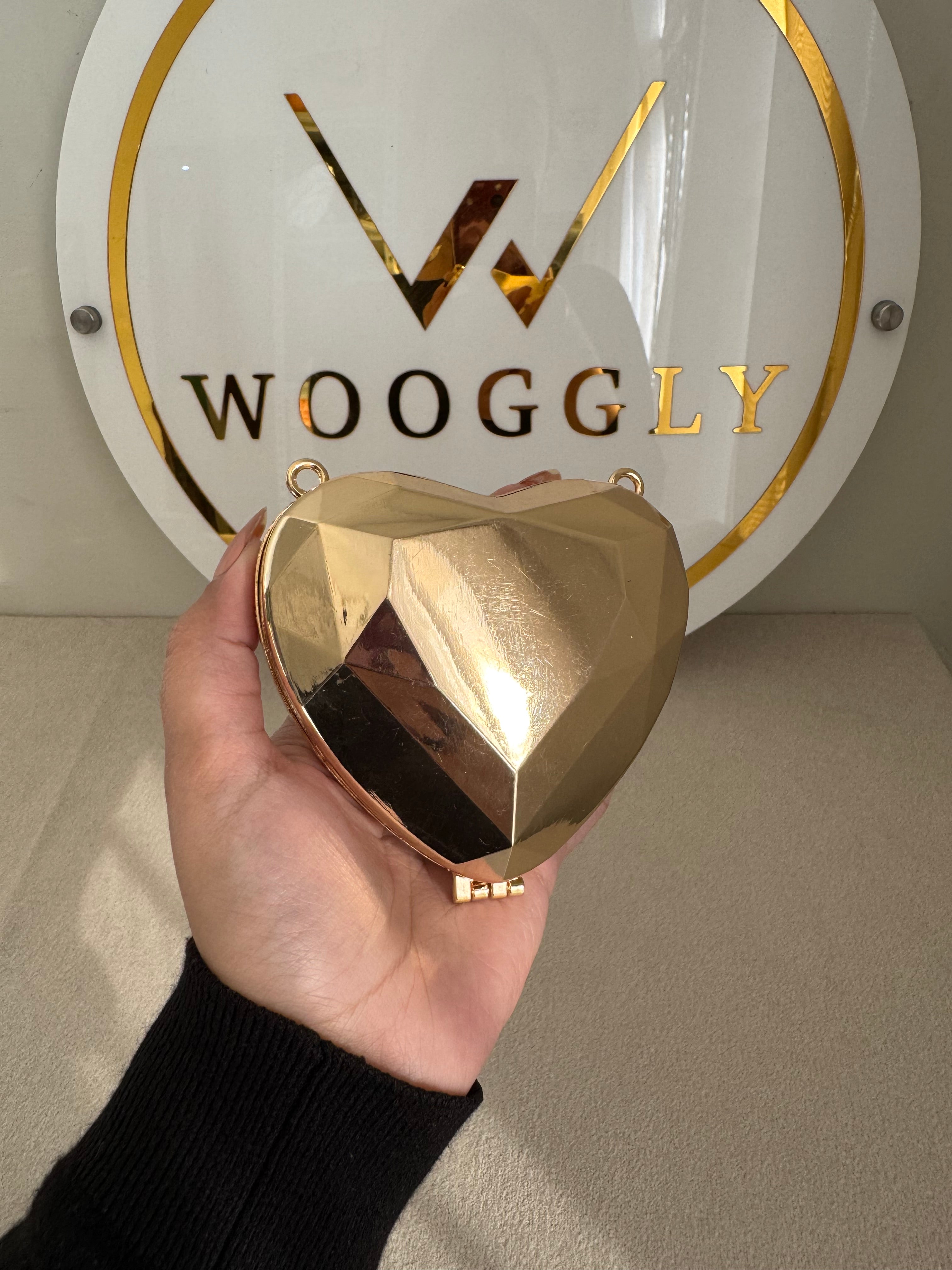 Metallic Heart Clutch with Chain - Mini Gold