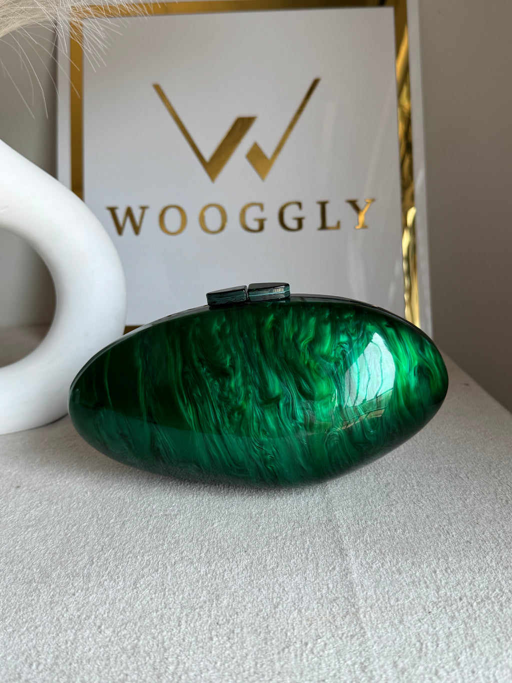 Marble Acrylic Clutch - Emerald Green