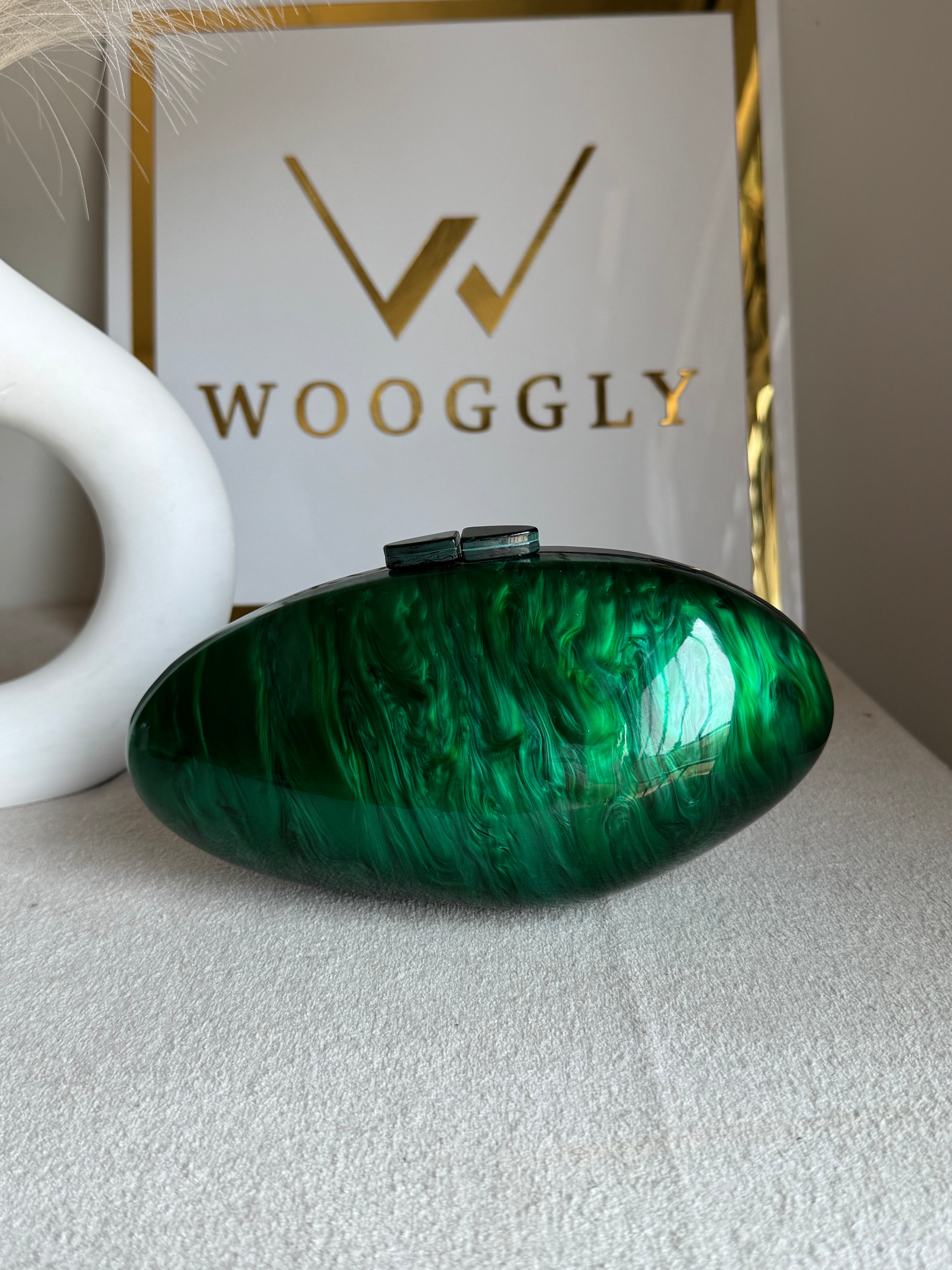 Marble Acrylic Clutch - Emerald Green