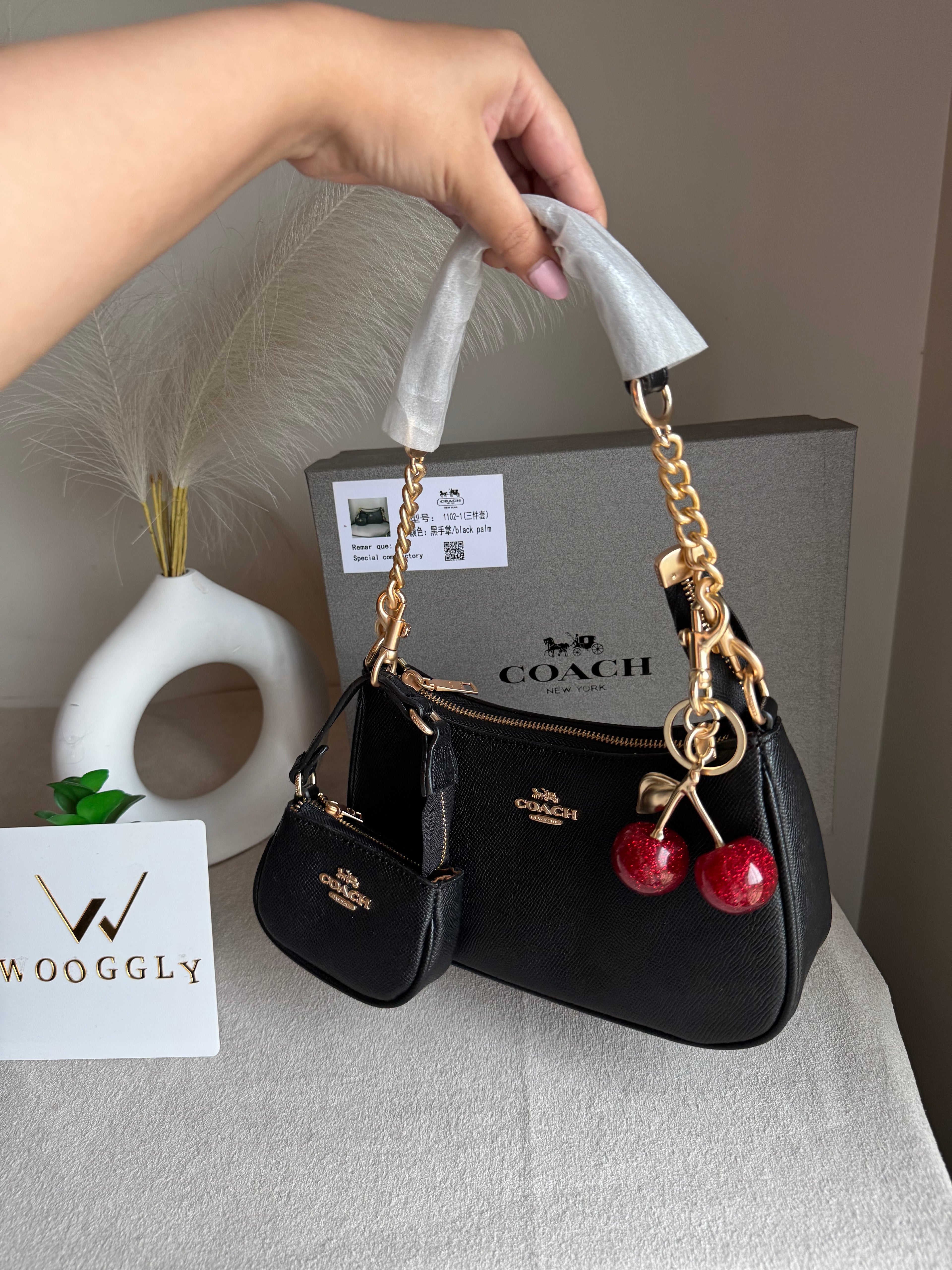 COACH Teri Gift Box with Baby Teri Charm & Coach Cherry Charm - Black