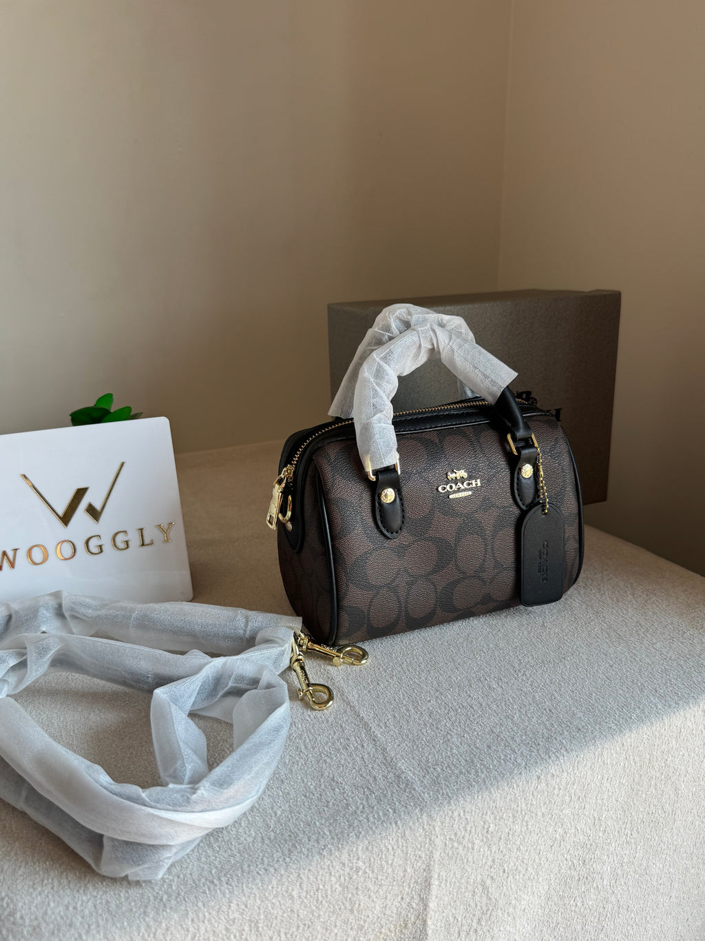 COACH Mini Duffle Bag PREMIUM with Long Strap Signature Brown - BOX PACKING