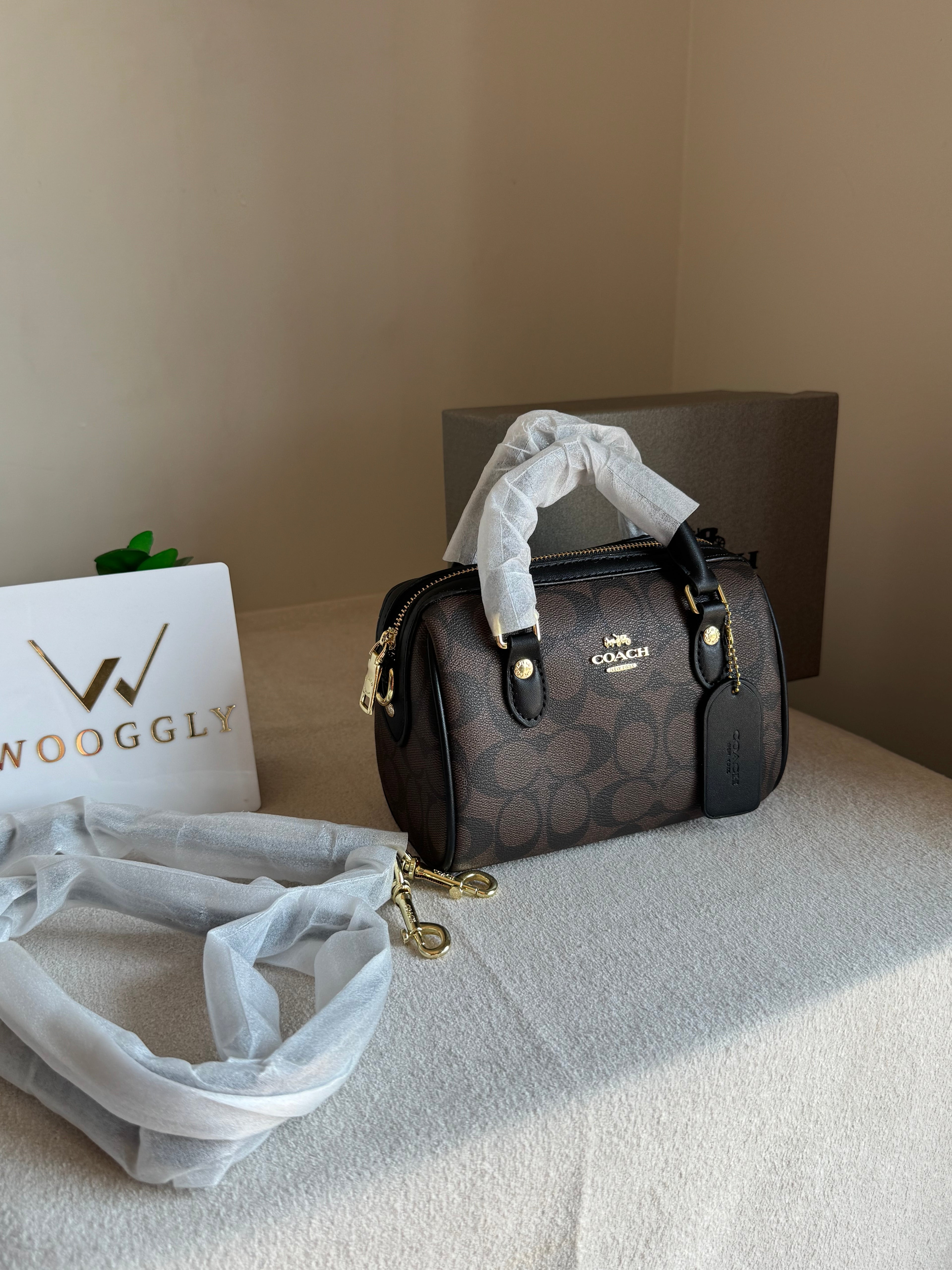 COACH Mini Duffle Bag PREMIUM with Long Strap Signature Brown - BOX PACKING