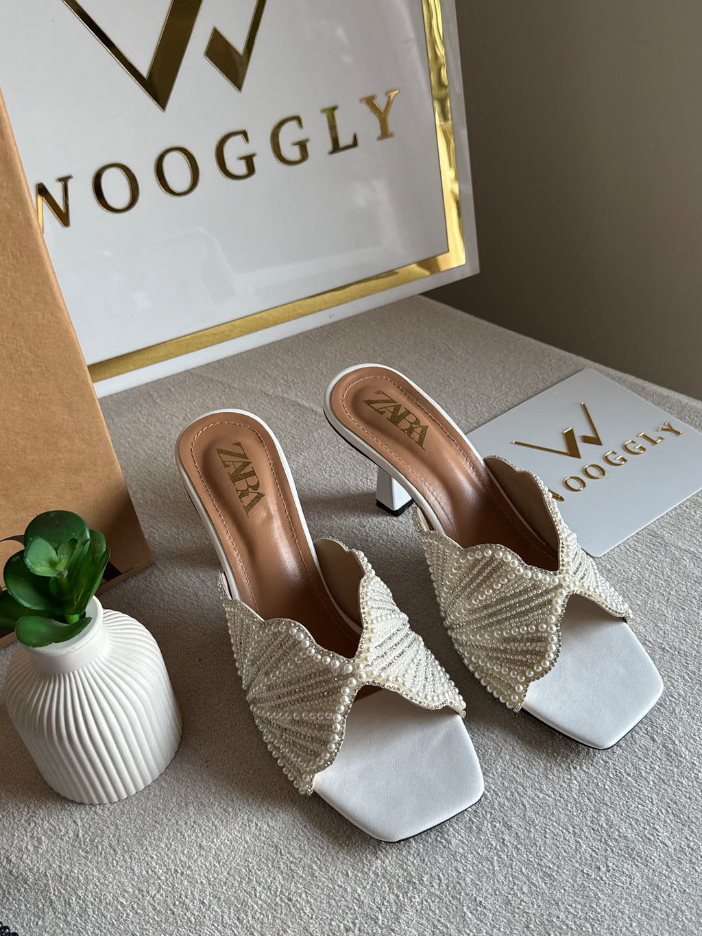 Viral Zara Faux Heels WHITE with Brand Box